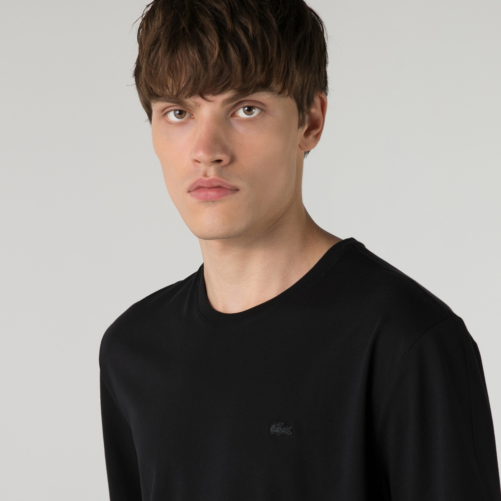 Lacoste Erkek Relaxed Fit Bisiklet Yaka Baskılı Siyah T-Shirt