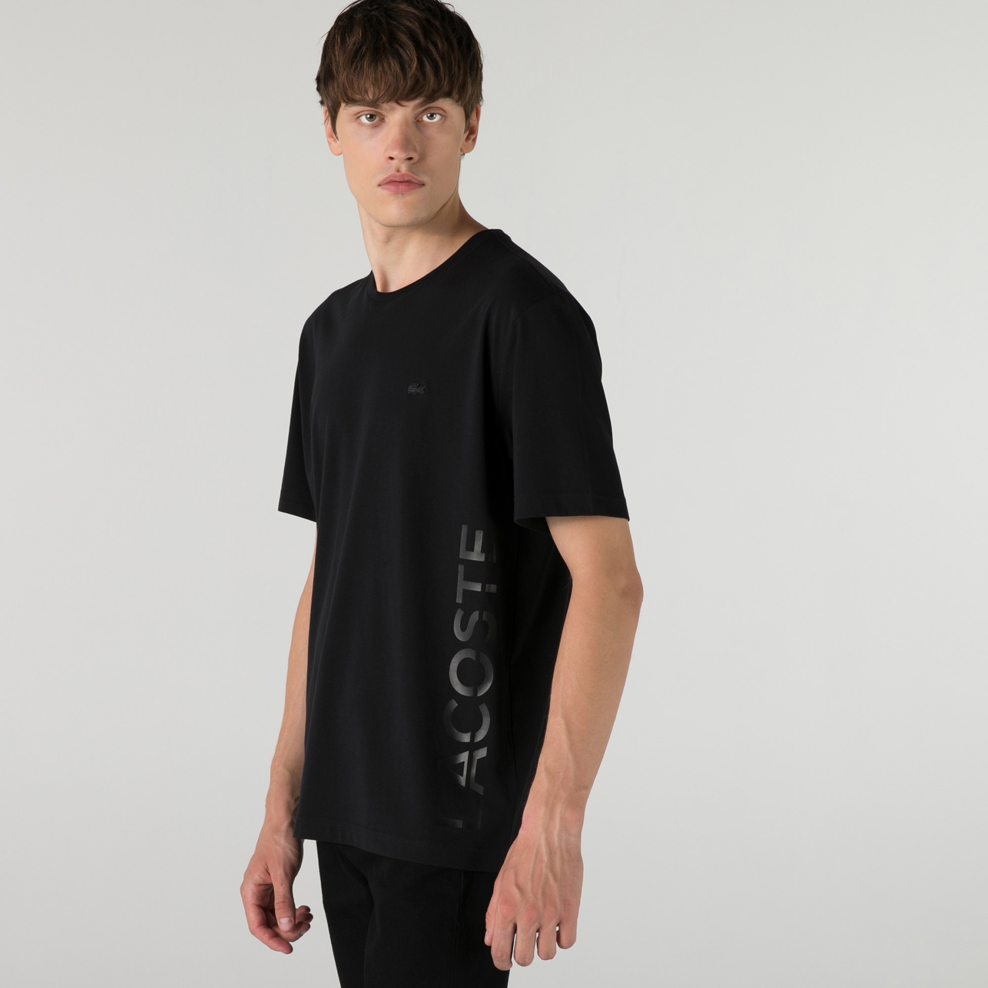 Lacoste Erkek Relaxed Fit Bisiklet Yaka Baskılı Siyah T-Shirt