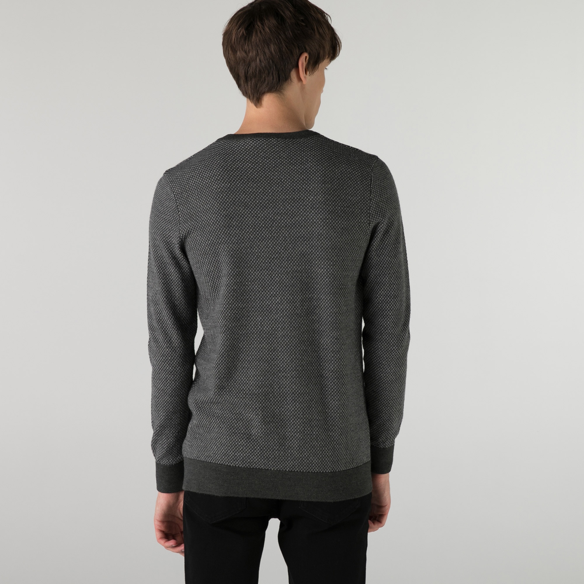 Lacoste Erkek Regular Fit Bisiklet Yaka Desenli Gri Kazak