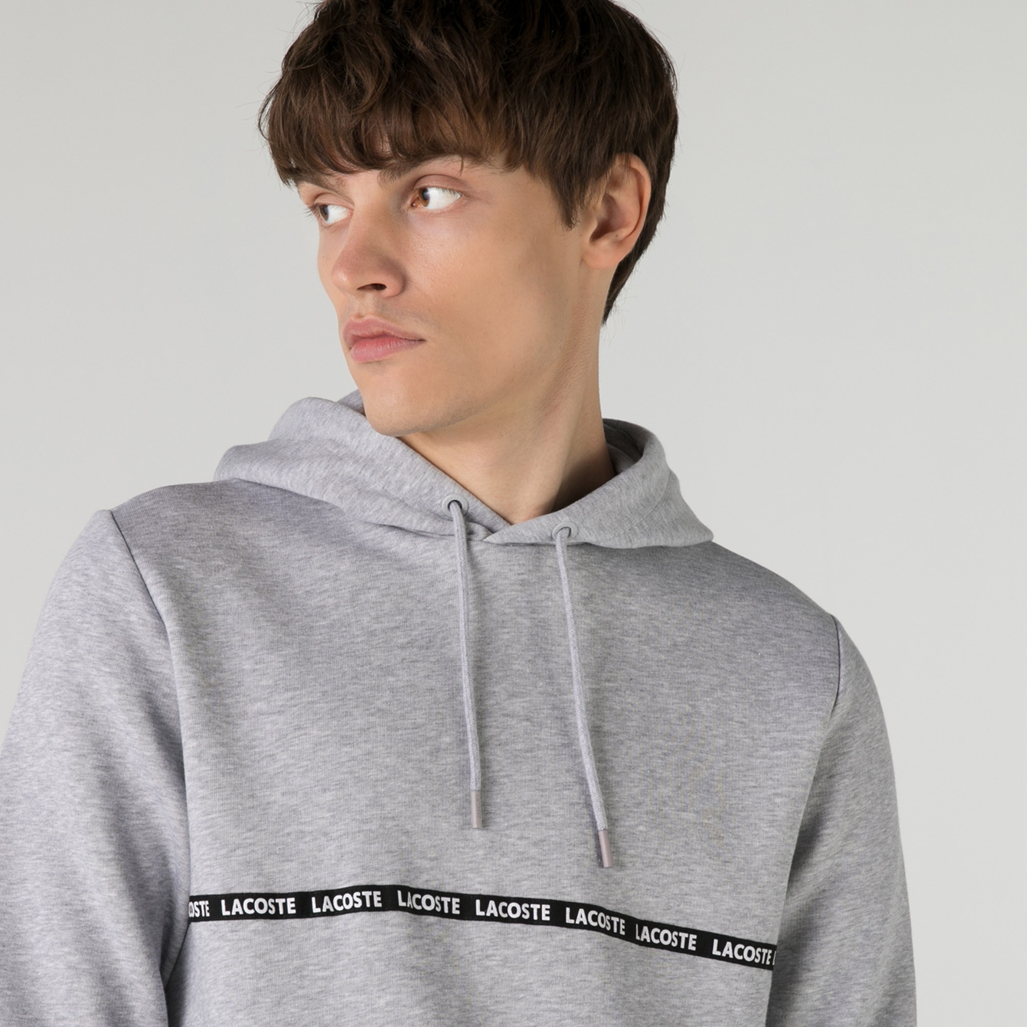 Lacoste Erkek Slim Fit Kapüşonlu Çizgili Gri Sweatshirt