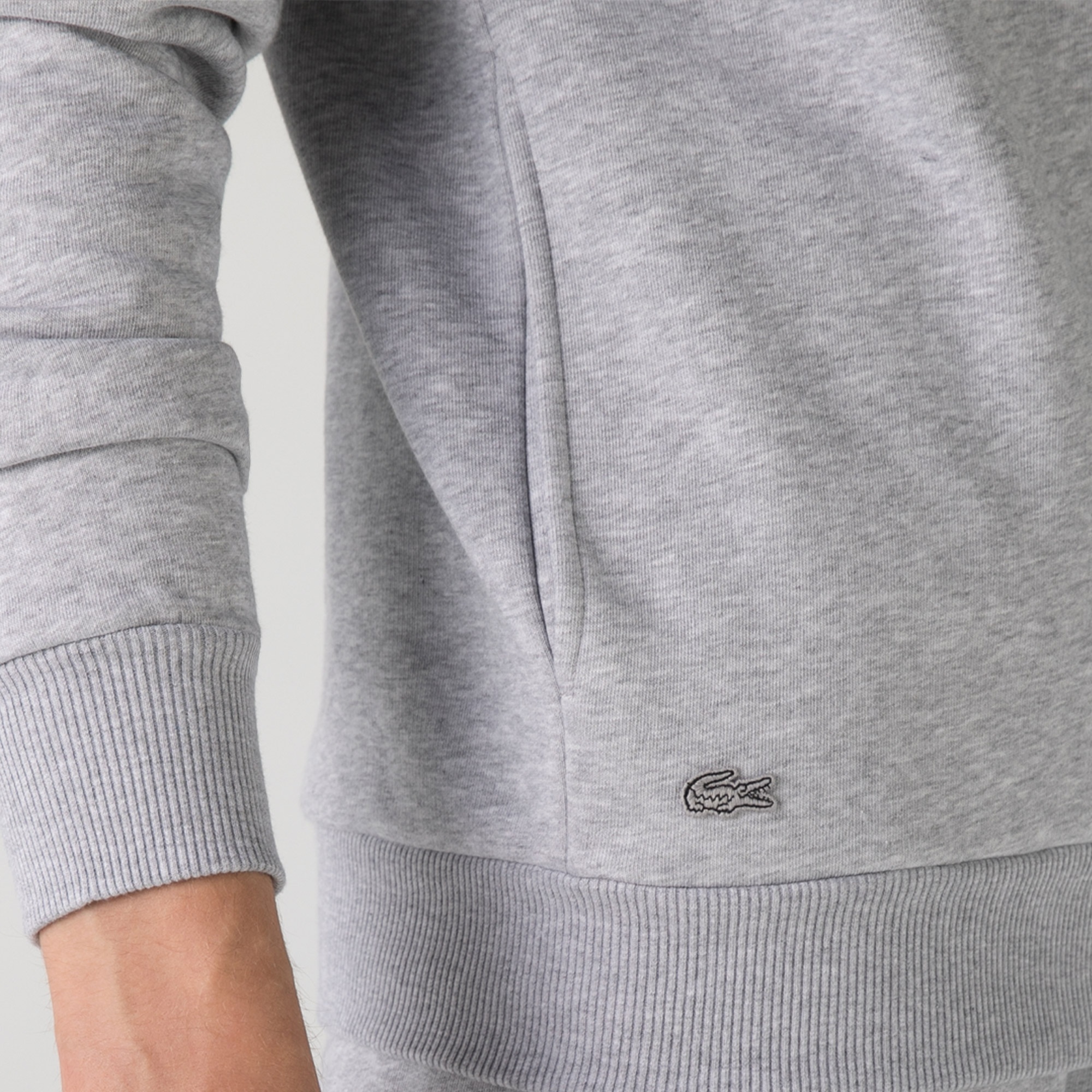 Lacoste Erkek Slim Fit Kapüşonlu Çizgili Gri Sweatshirt