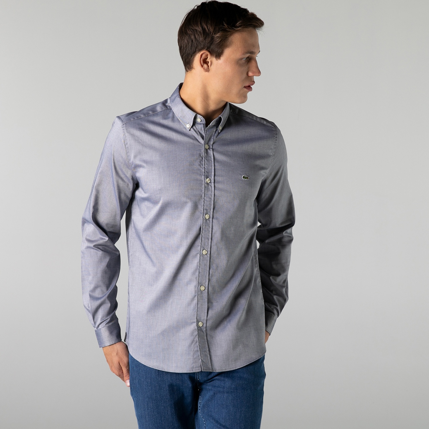 Lacoste Erkek Slim Fit Gri Gömlek