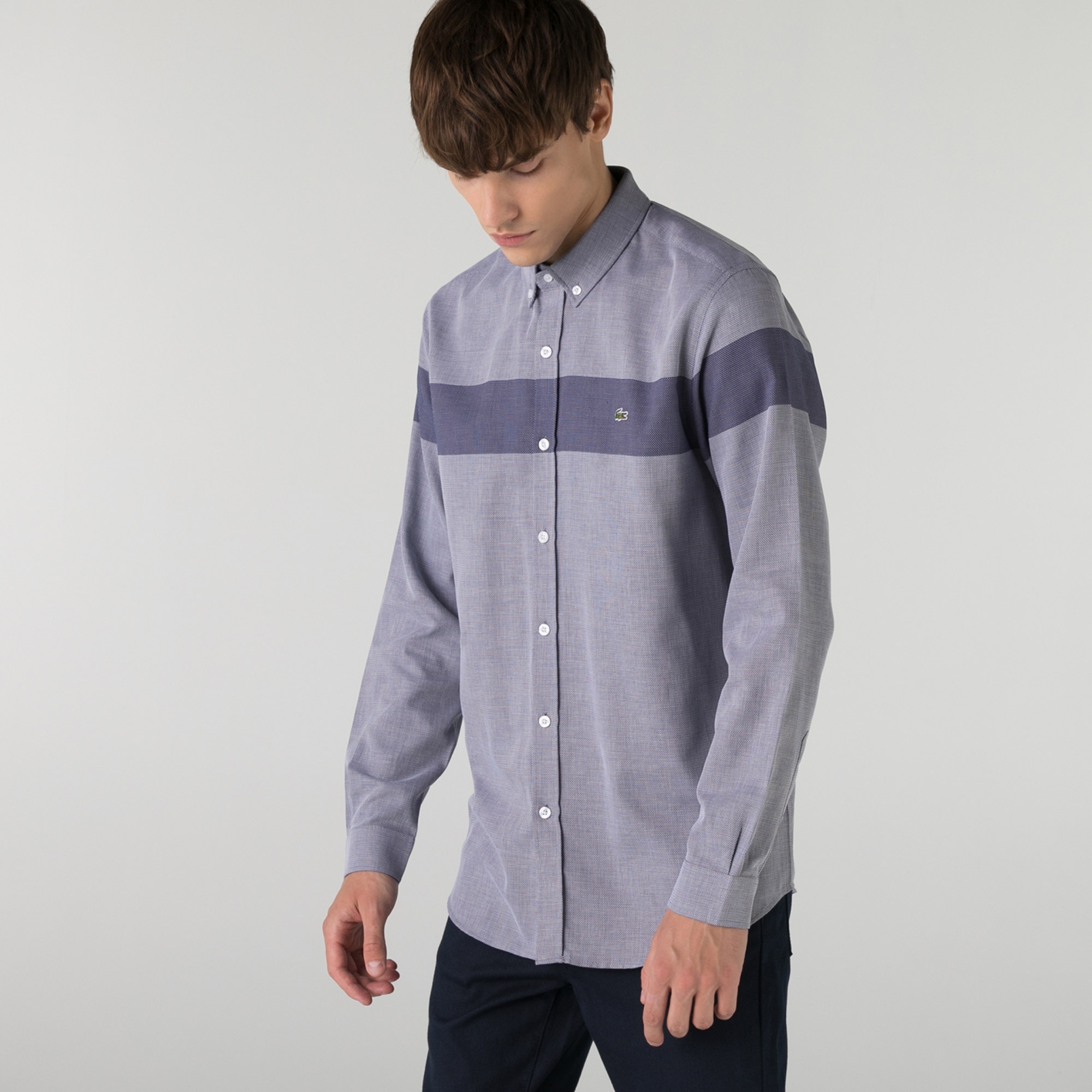 Lacoste Erkek Regular Fit Renk Bloklu Lacivert Gömlek