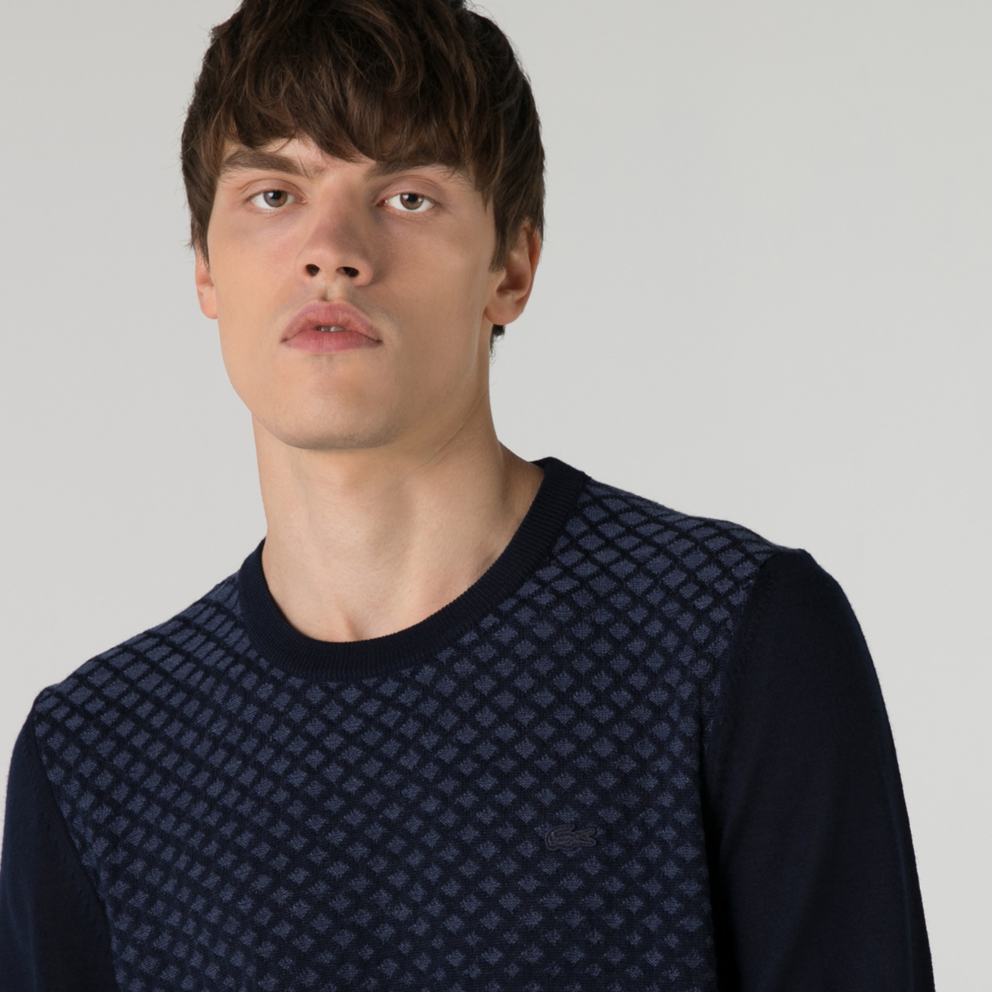 Lacoste Erkek Regular Fit Bisiklet Yaka Desenli Lacivert Kazak