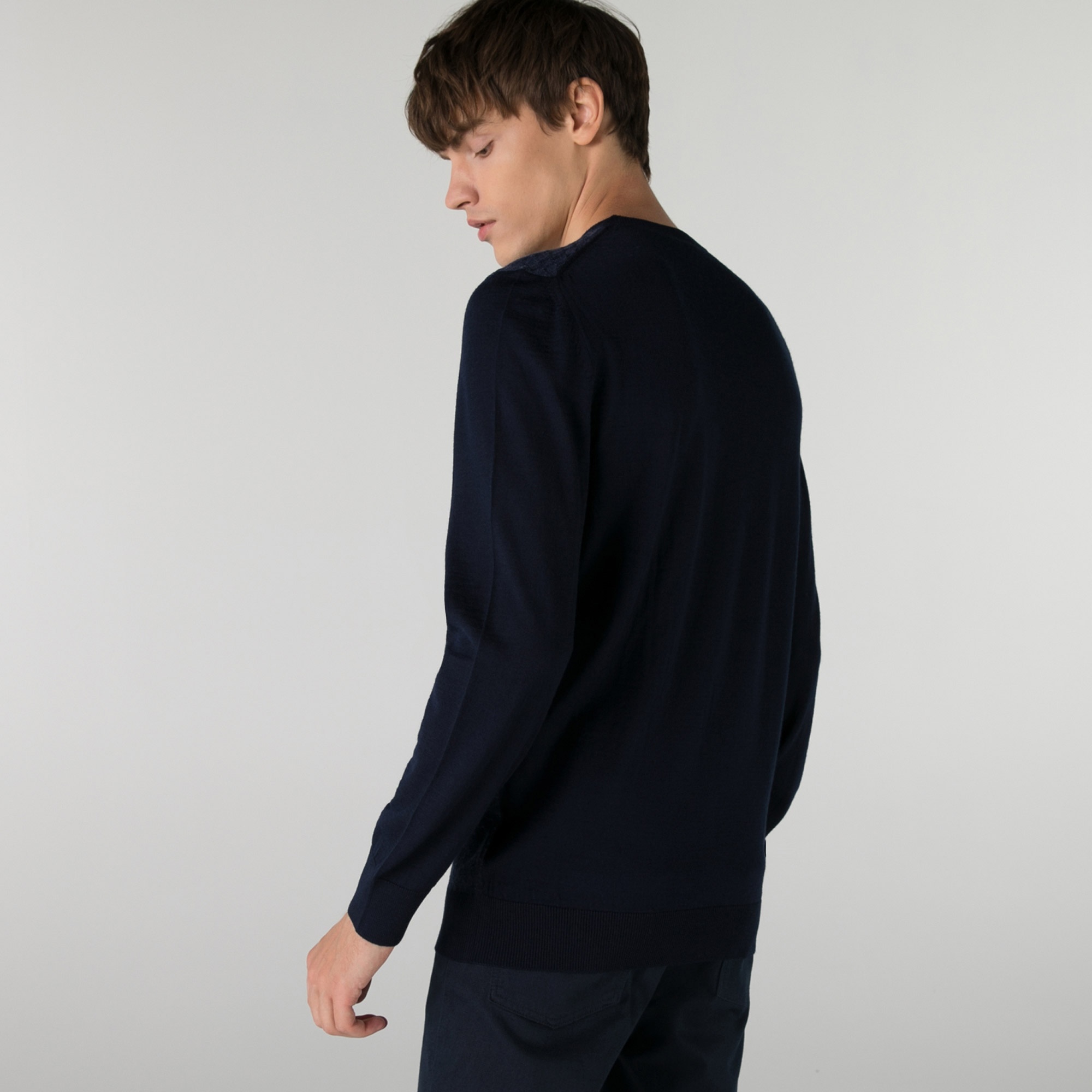 Lacoste Erkek Regular Fit Bisiklet Yaka Desenli Lacivert Kazak