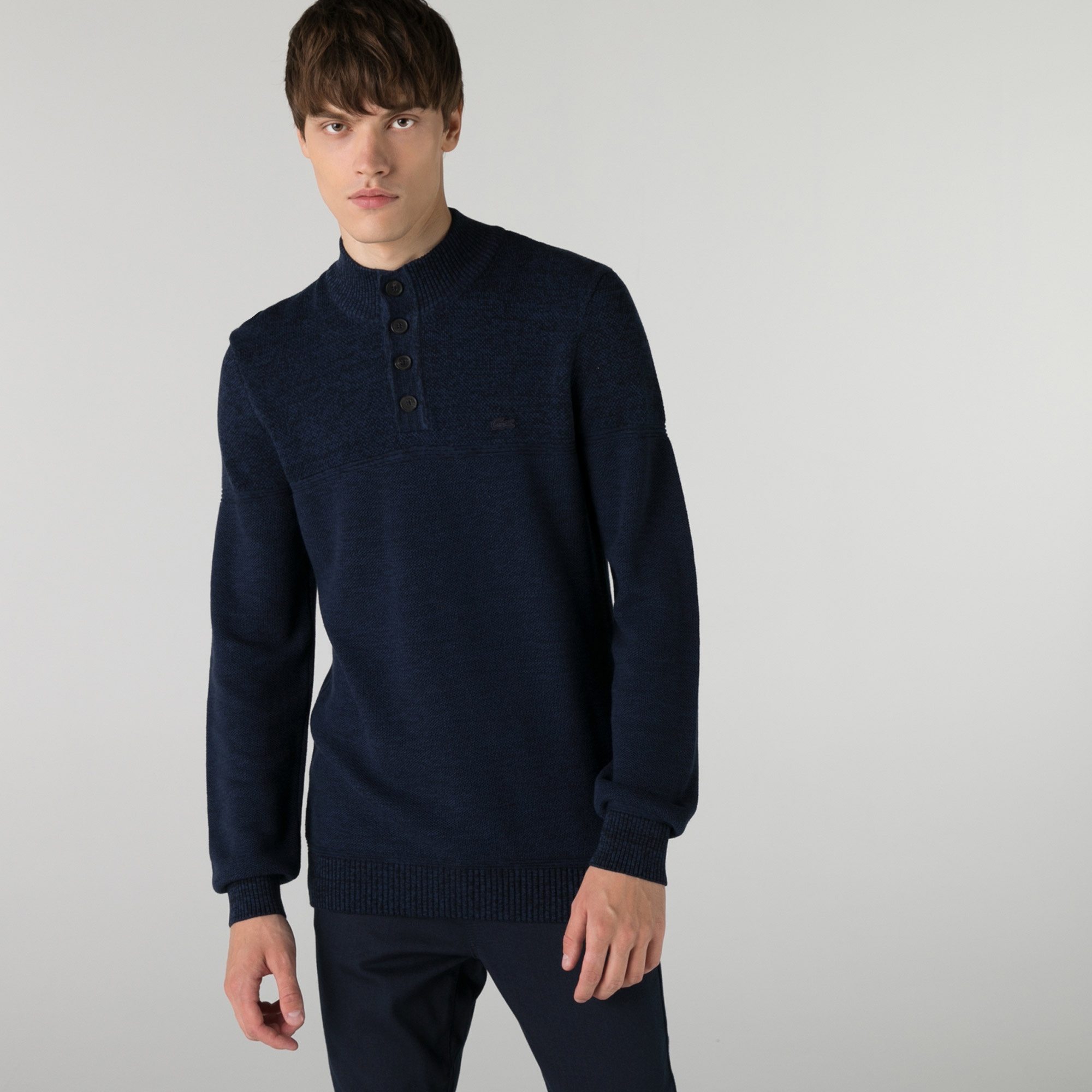 Lacoste Erkek Regular Fit Düğmeli Yaka Lacivert Kazak