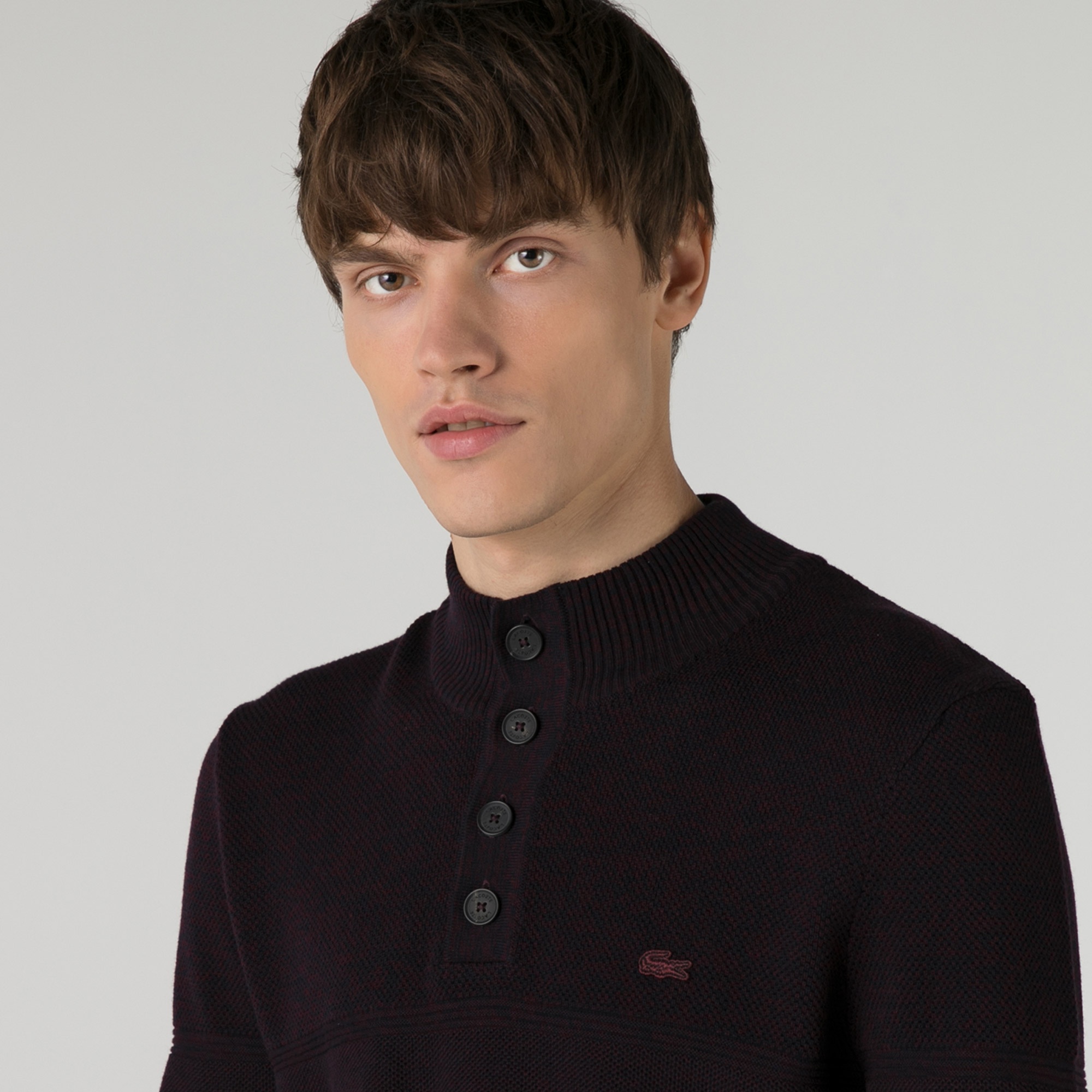 Lacoste Erkek Regular Fit Düğmeli Yaka Bordo Kazak