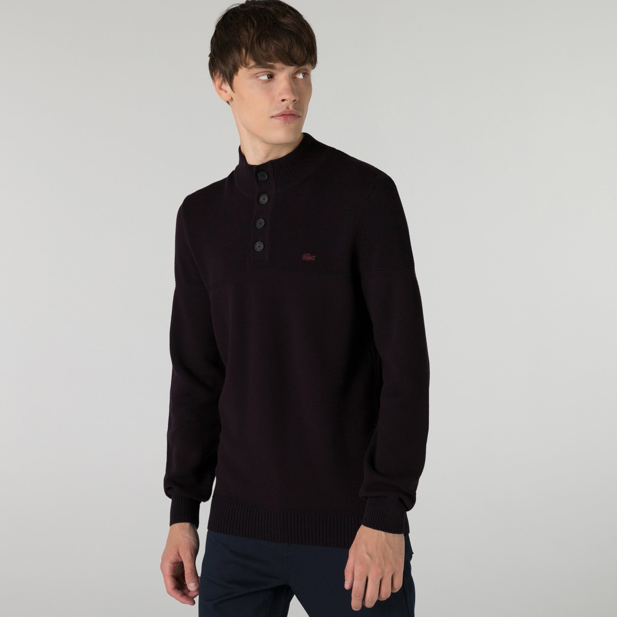 Lacoste Erkek Regular Fit Düğmeli Yaka Bordo Kazak