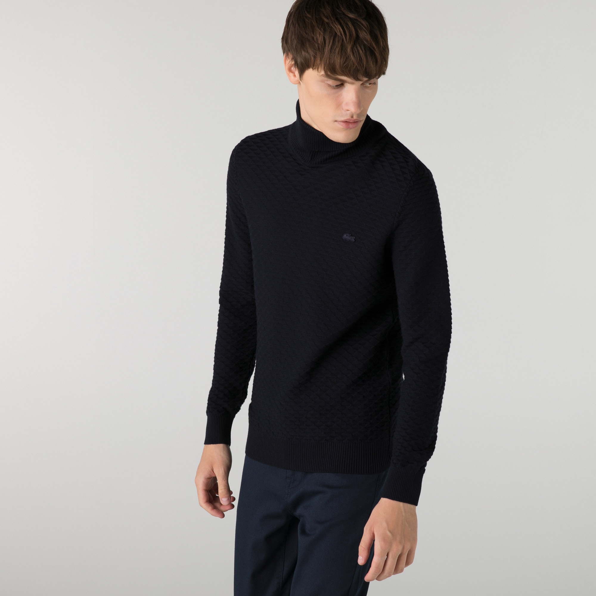 Lacoste Erkek Regular Fit Boğazlı Yaka Desenli Lacivert Kazak