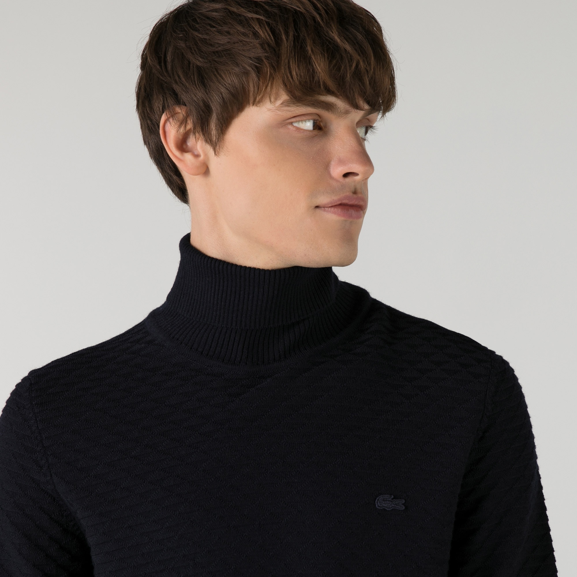 Lacoste Erkek Regular Fit Boğazlı Yaka Desenli Lacivert Kazak