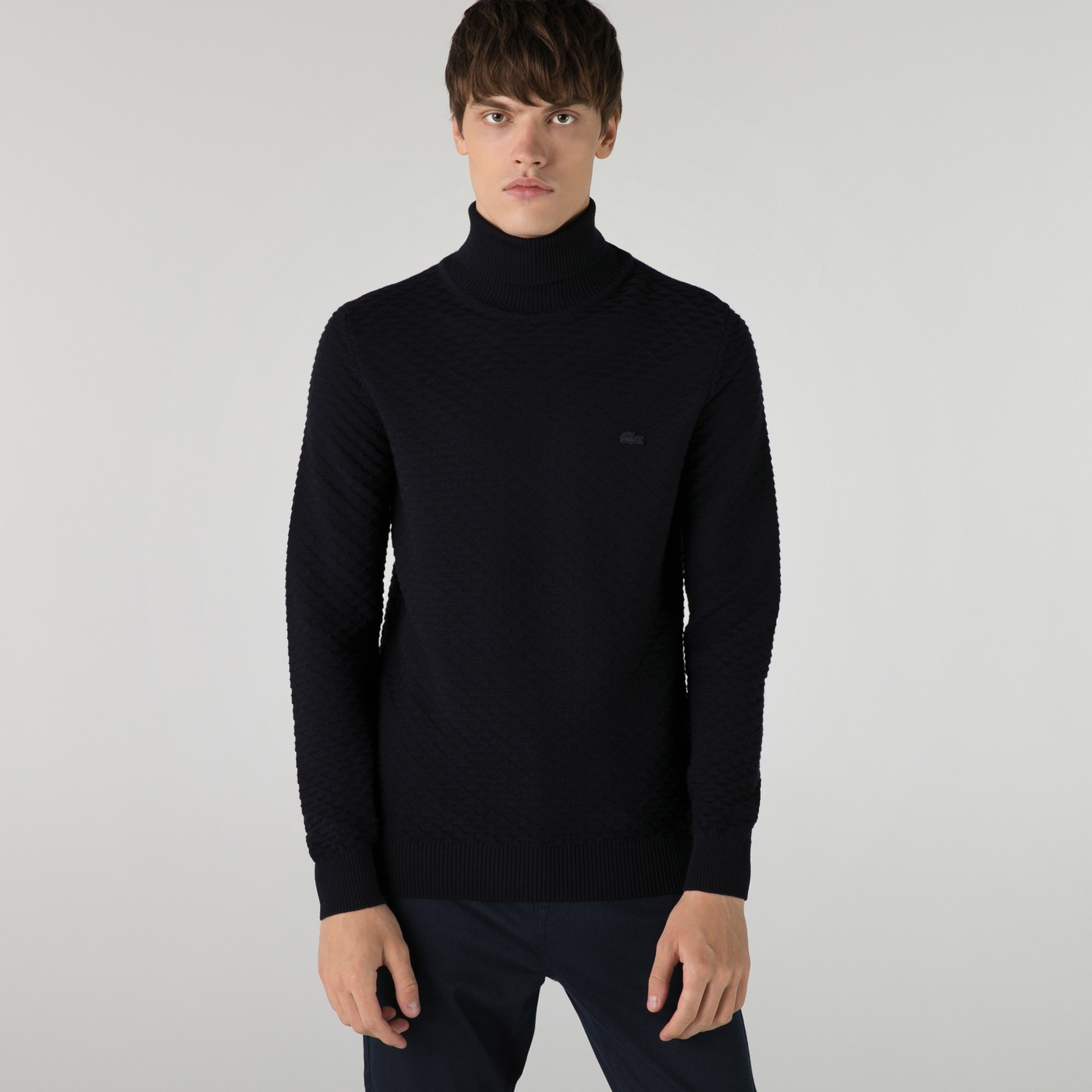 Lacoste Erkek Regular Fit Boğazlı Yaka Desenli Lacivert Kazak