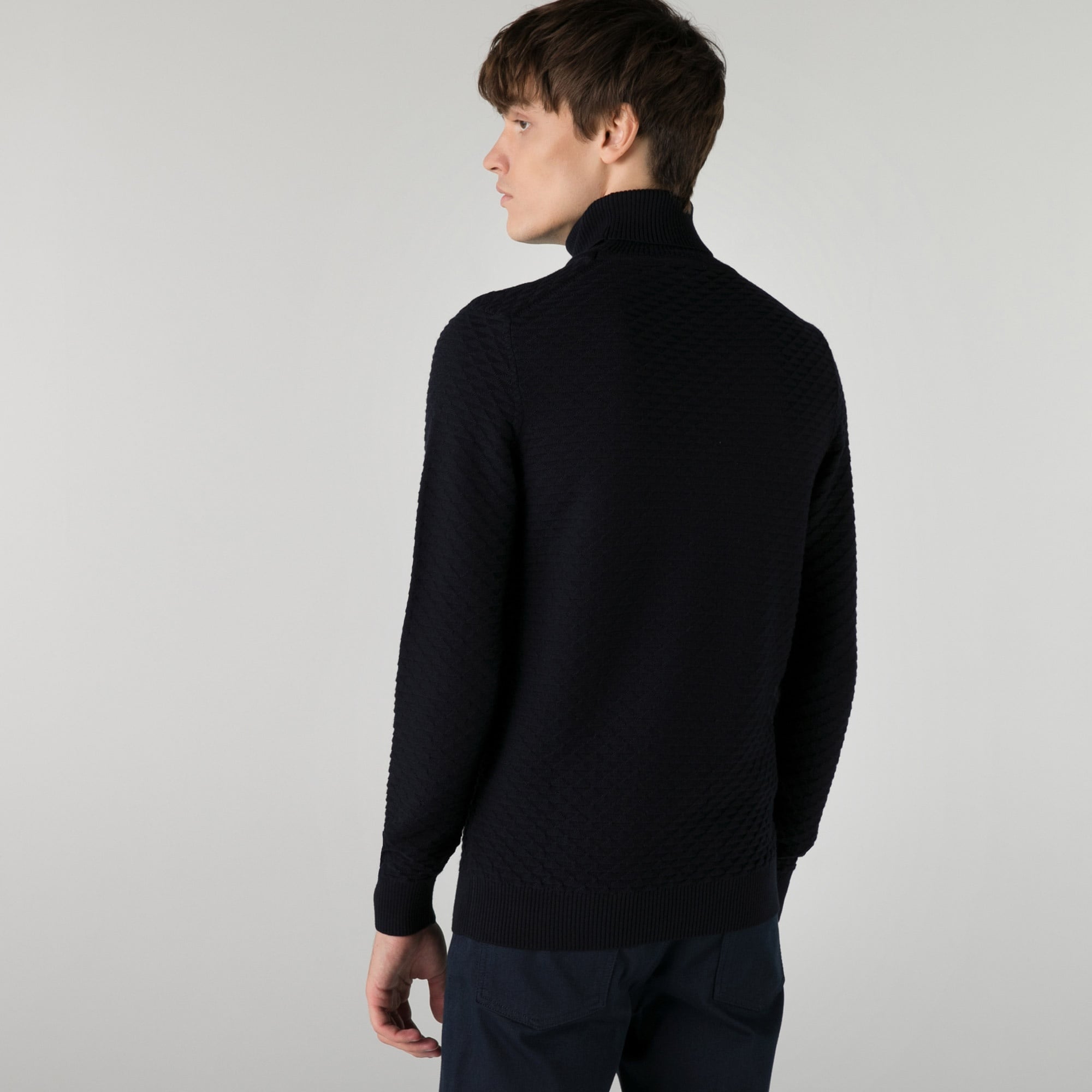 Lacoste Erkek Regular Fit Boğazlı Yaka Desenli Lacivert Kazak