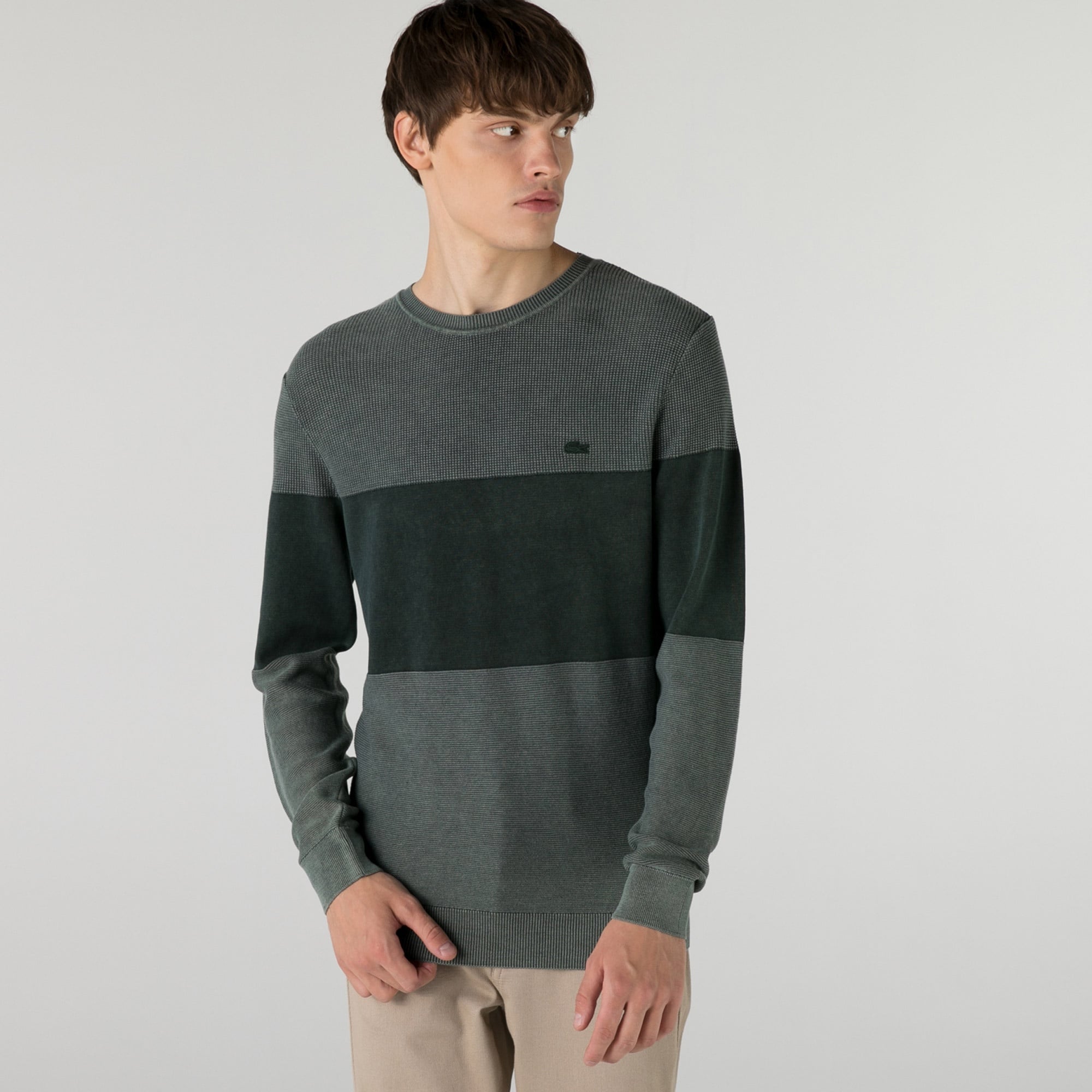 Lacoste Erkek Regular Fit Bisiklet Yaka Renk Bloklu Yeşil Kazak