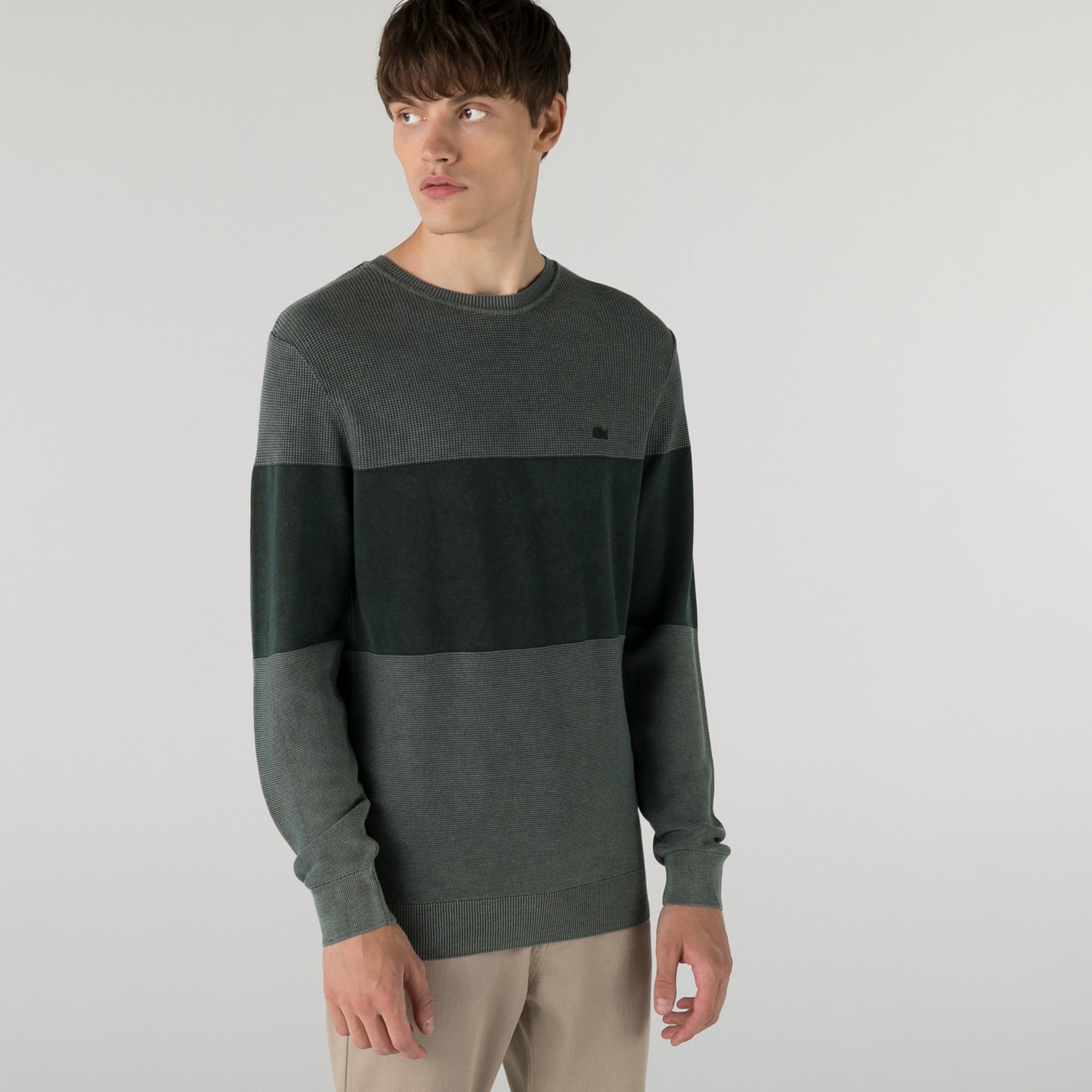 Lacoste Erkek Regular Fit Bisiklet Yaka Renk Bloklu Yeşil Kazak