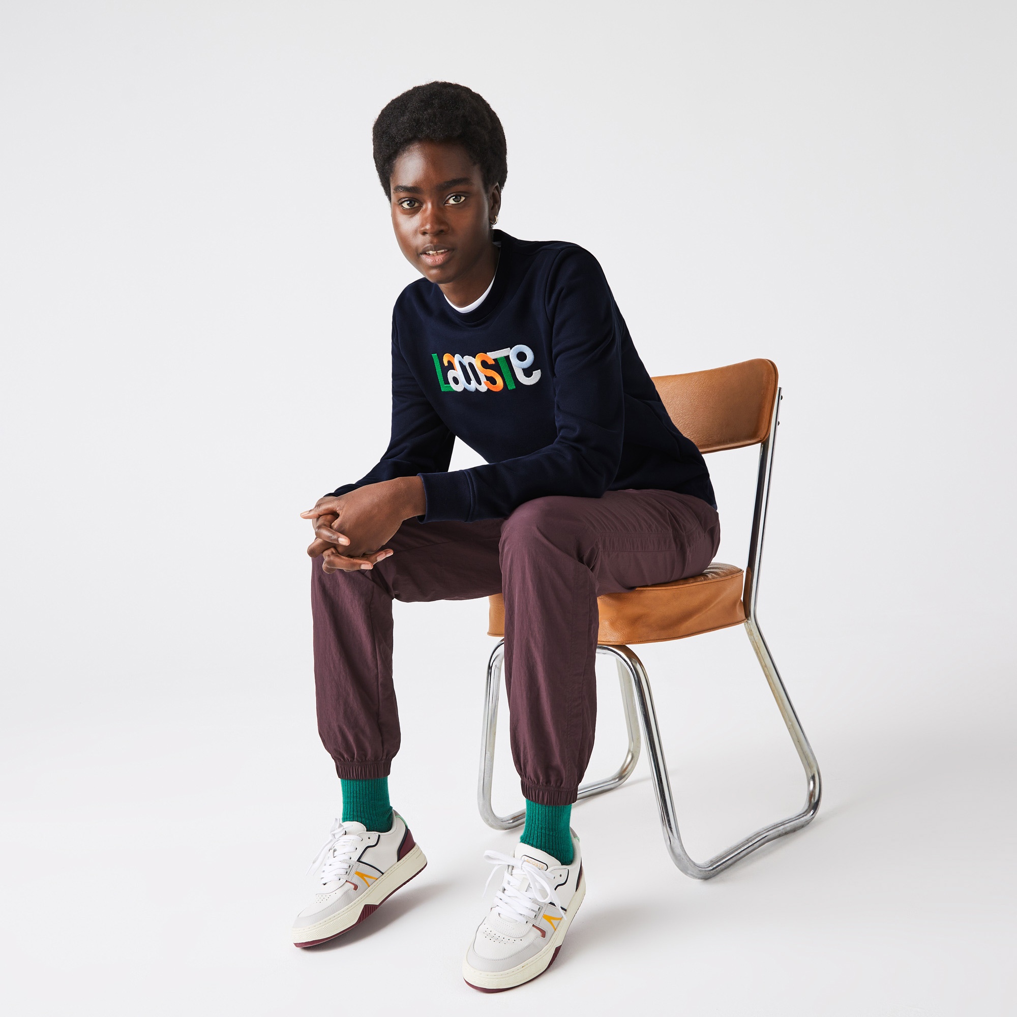 Lacoste Kadın Regular Fit Bisiklet Yaka Desenli Lacivert Sweatshirt