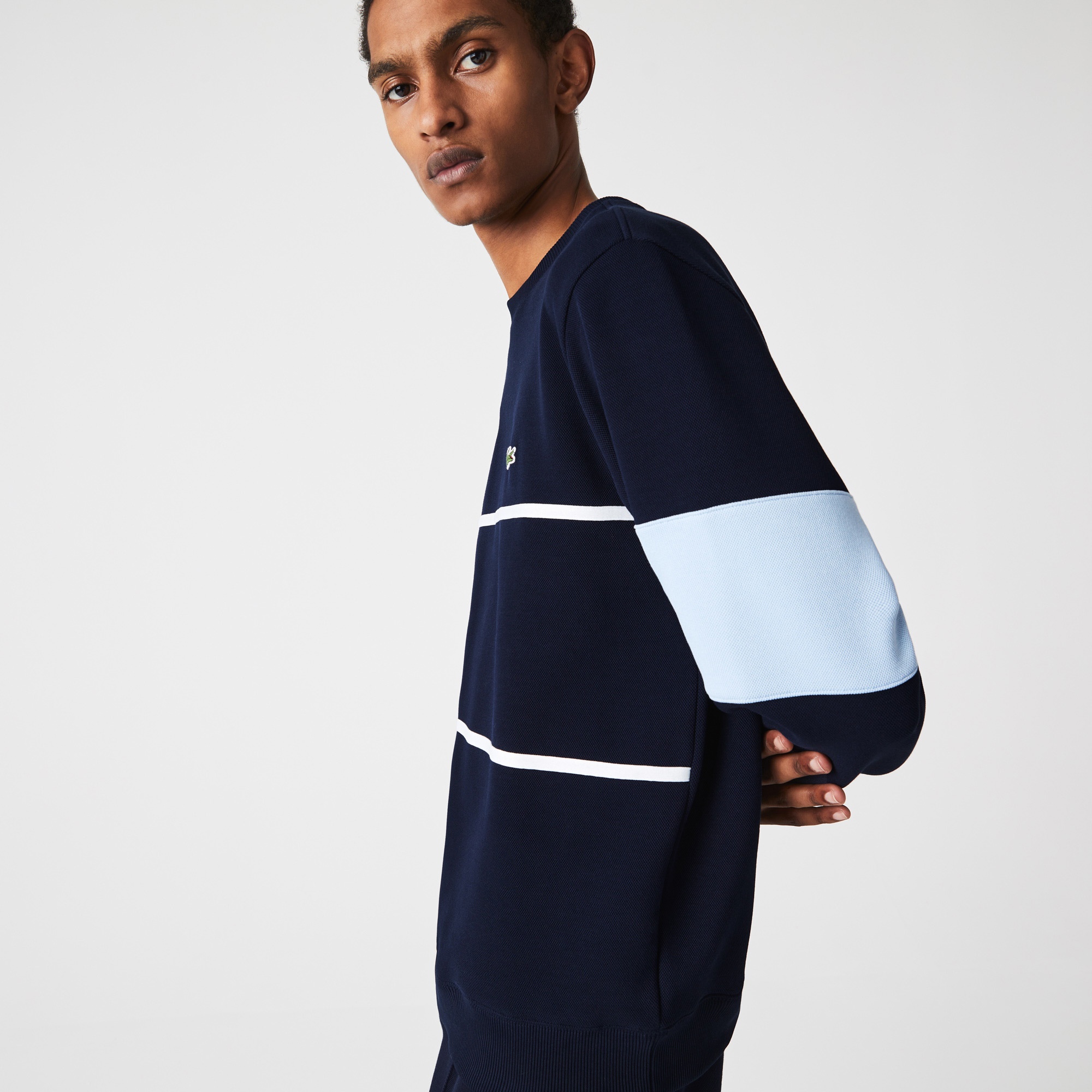 Lacoste Heritage Erkek Classic Fit Bisiklet Yaka Renk Bloklu Lacivert Sweatshirt