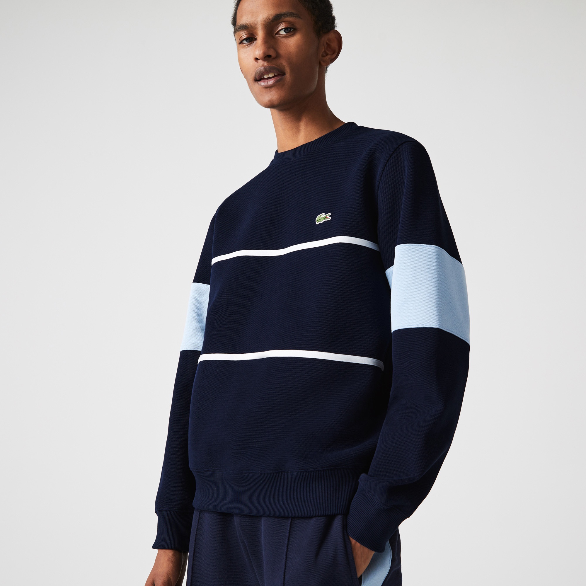 Lacoste Heritage Erkek Classic Fit Bisiklet Yaka Renk Bloklu Lacivert Sweatshirt