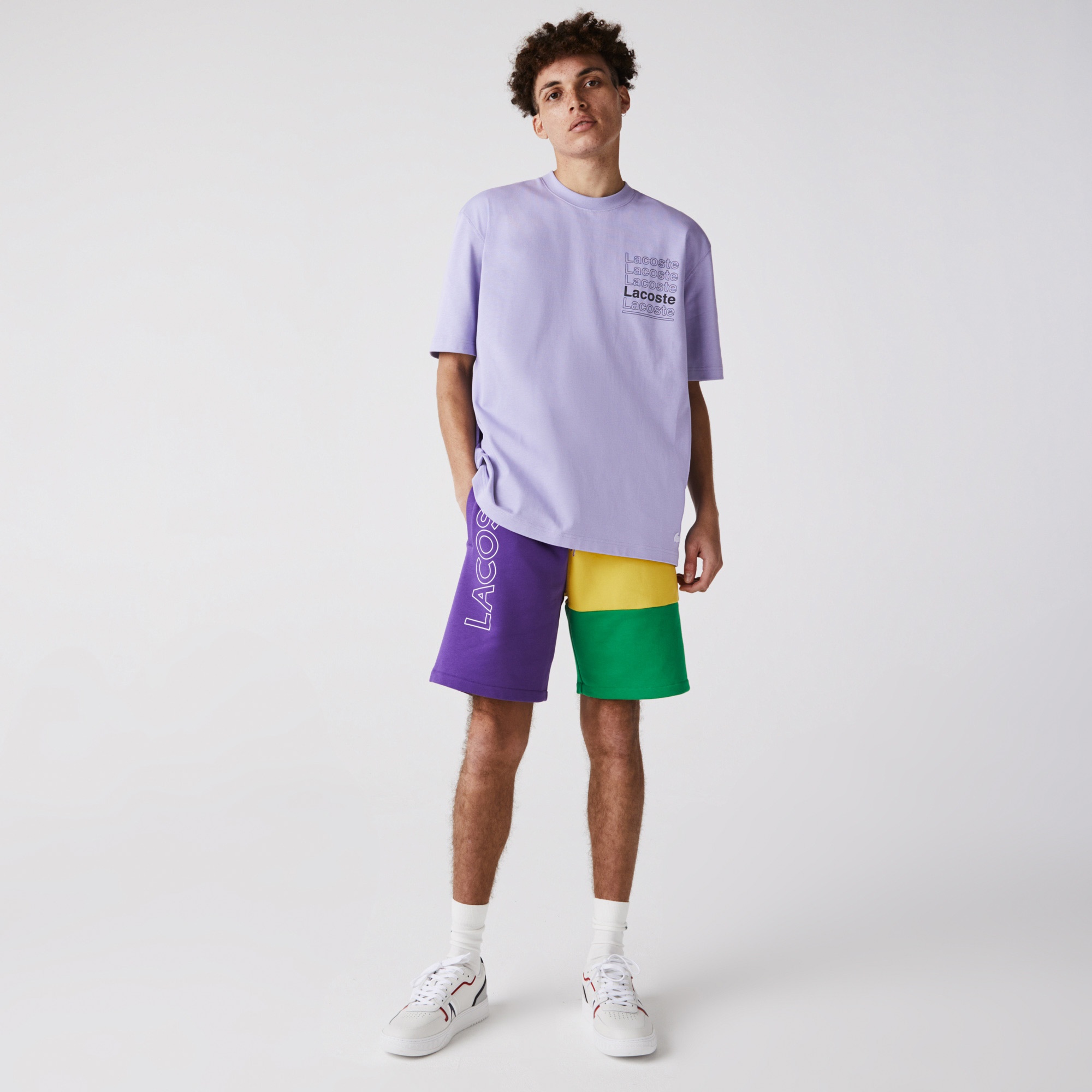 Lacoste L!VE Erkek Relaxed Fit Bisiklet Yaka Baskılı Mor T-Shirt