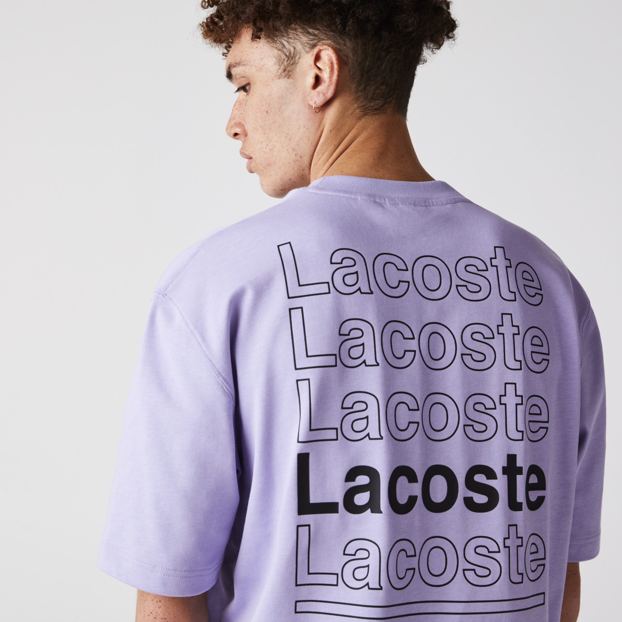 Lacoste L!VE Erkek Relaxed Fit Bisiklet Yaka Baskılı Mor T-Shirt