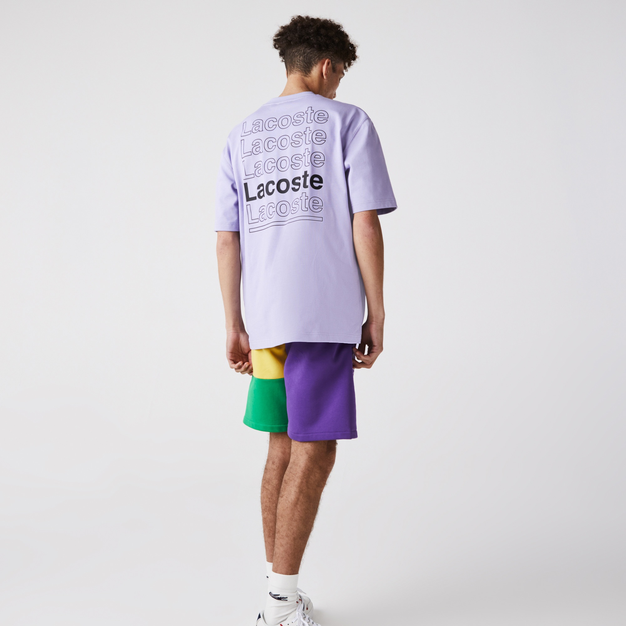 Lacoste L!VE Erkek Relaxed Fit Bisiklet Yaka Baskılı Mor T-Shirt