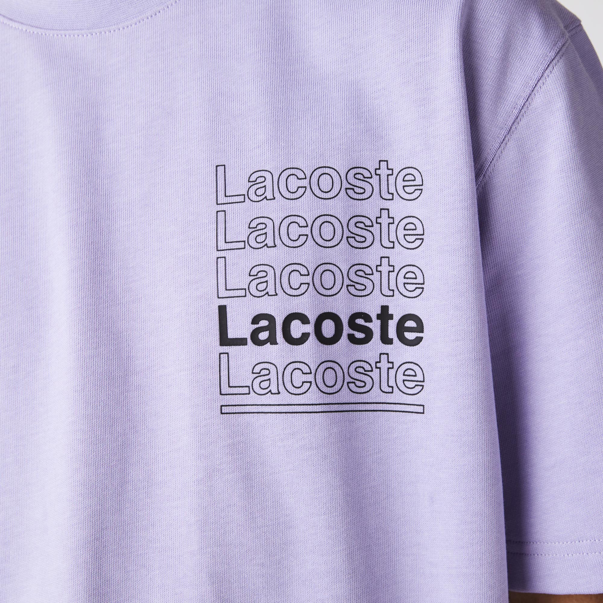 Lacoste L!VE Erkek Relaxed Fit Bisiklet Yaka Baskılı Mor T-Shirt