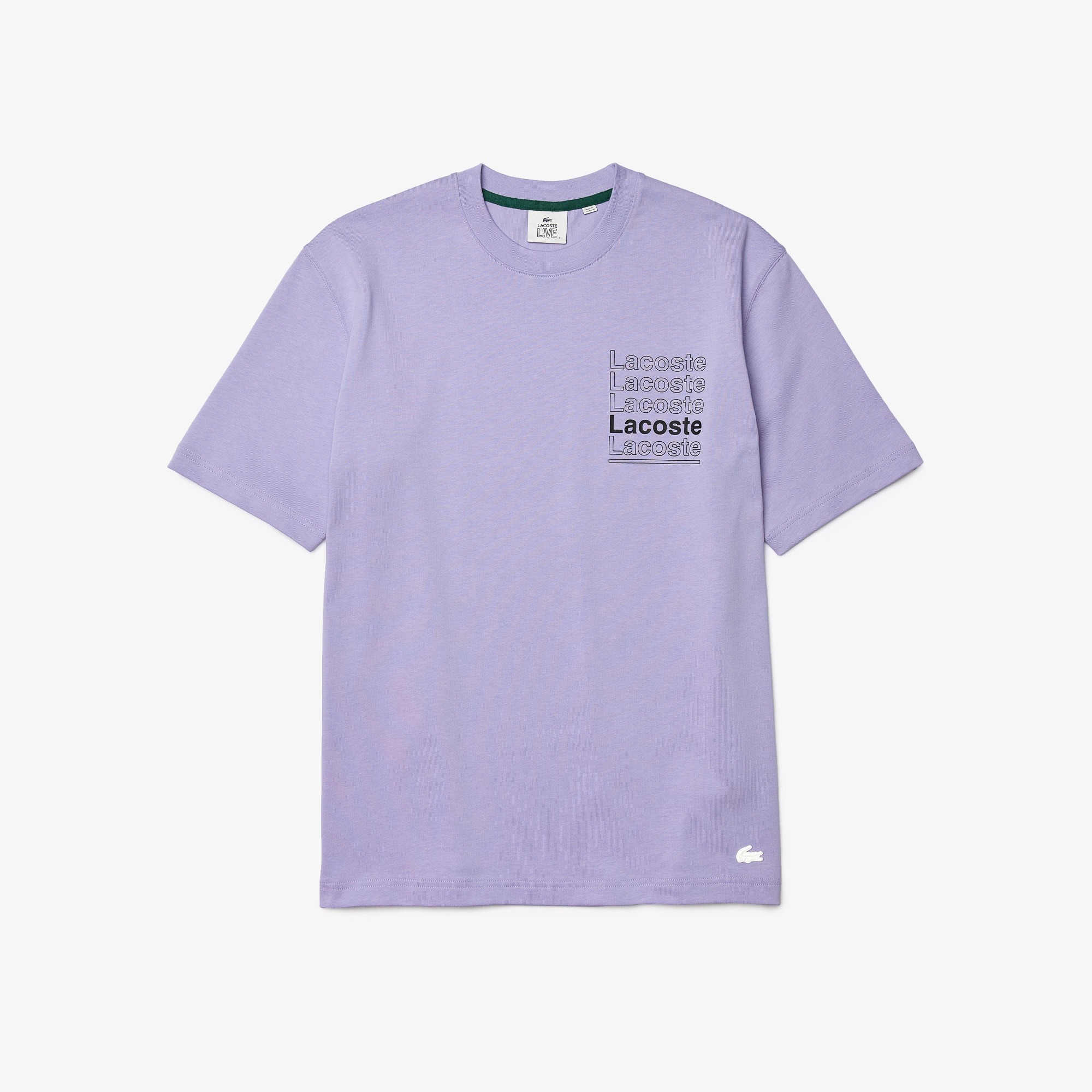 Lacoste L!VE Erkek Relaxed Fit Bisiklet Yaka Baskılı Mor T-Shirt