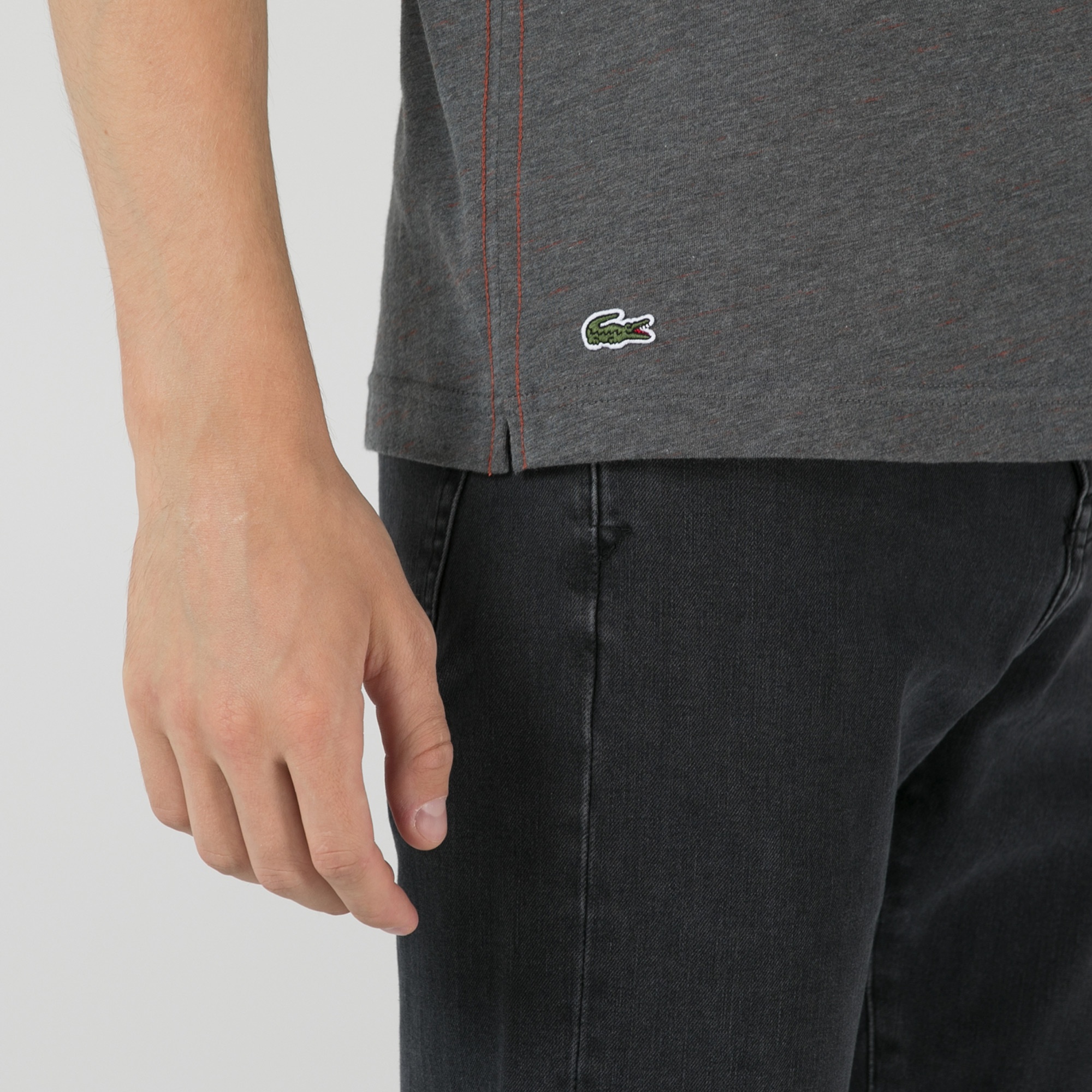 Lacoste Erkek Slim Fit Bisiklet Yaka Baskılı Koyu Gri T-Shirt