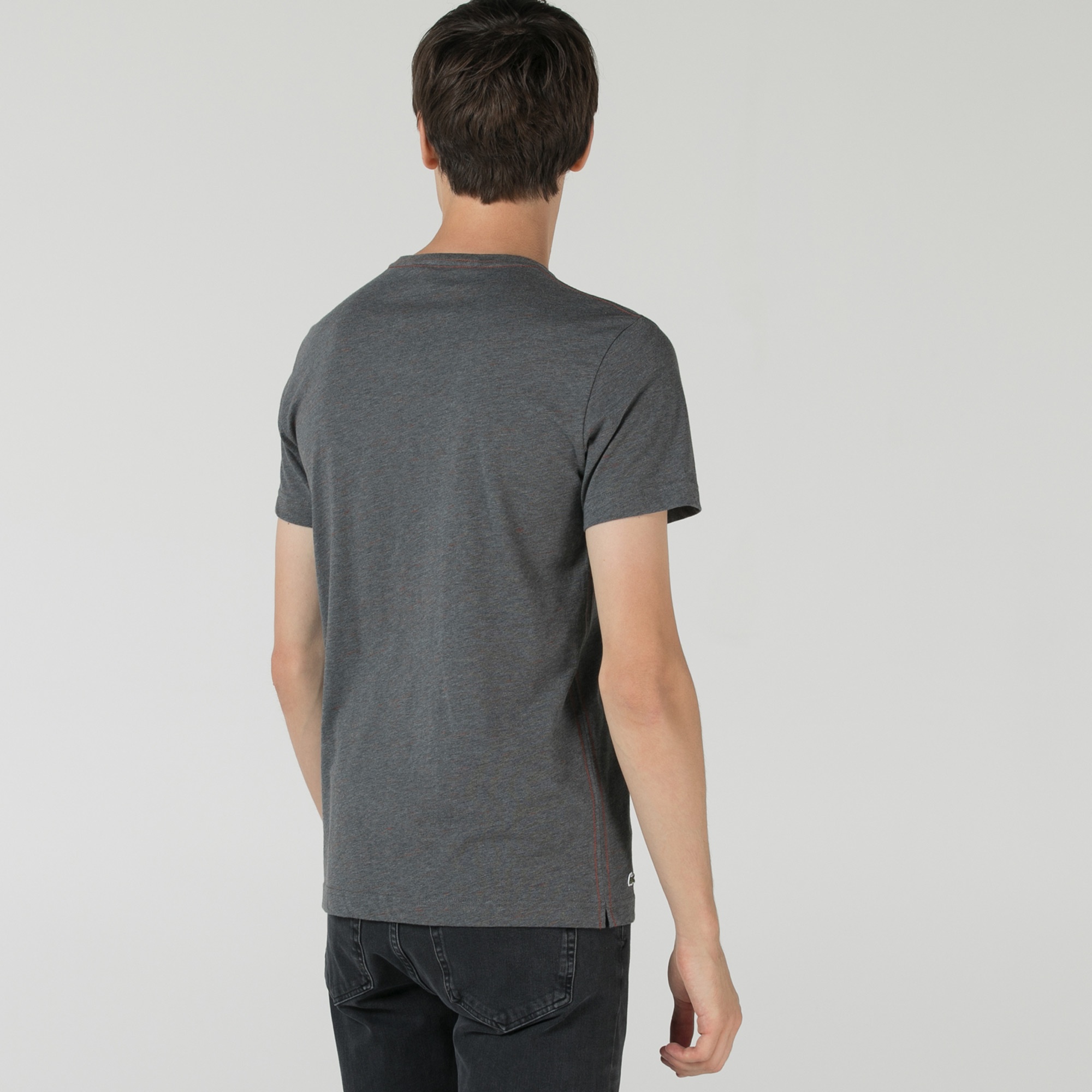 Lacoste Erkek Slim Fit Bisiklet Yaka Baskılı Koyu Gri T-Shirt