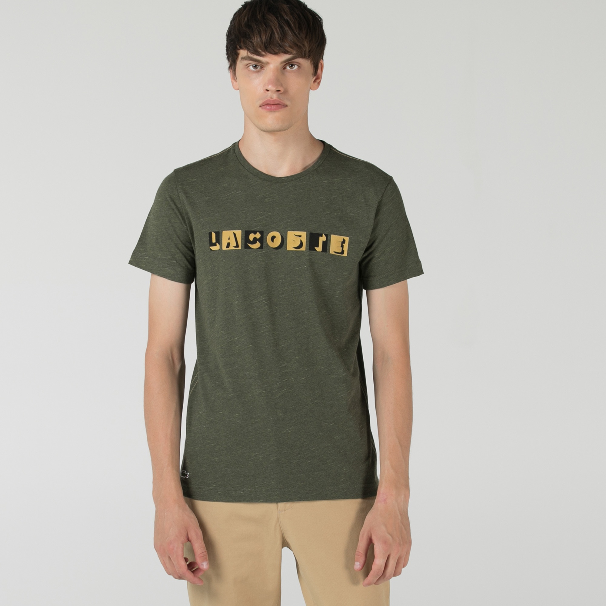 Lacoste Erkek Slim Fit Bisiklet Yaka Baskılı Haki T-Shirt