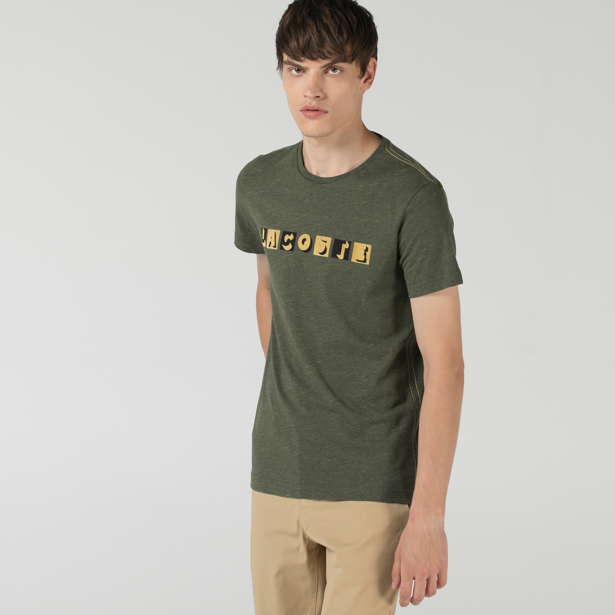 Lacoste Erkek Slim Fit Bisiklet Yaka Baskılı Haki T-Shirt