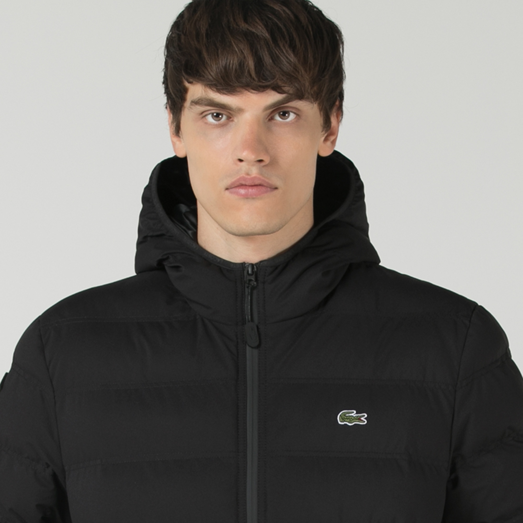 Lacoste Erkek Kapüşonlu Kapitone Siyah Mont