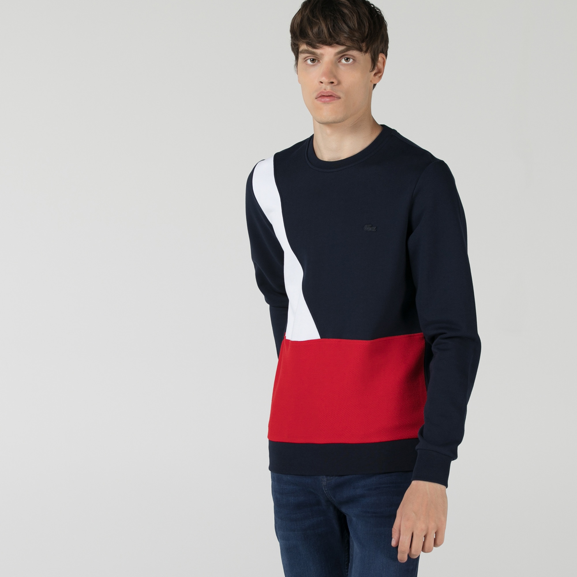Lacoste Erkek Slim Fit Bisiklet Yaka Renk Bloklu Lacivert Sweatshirt