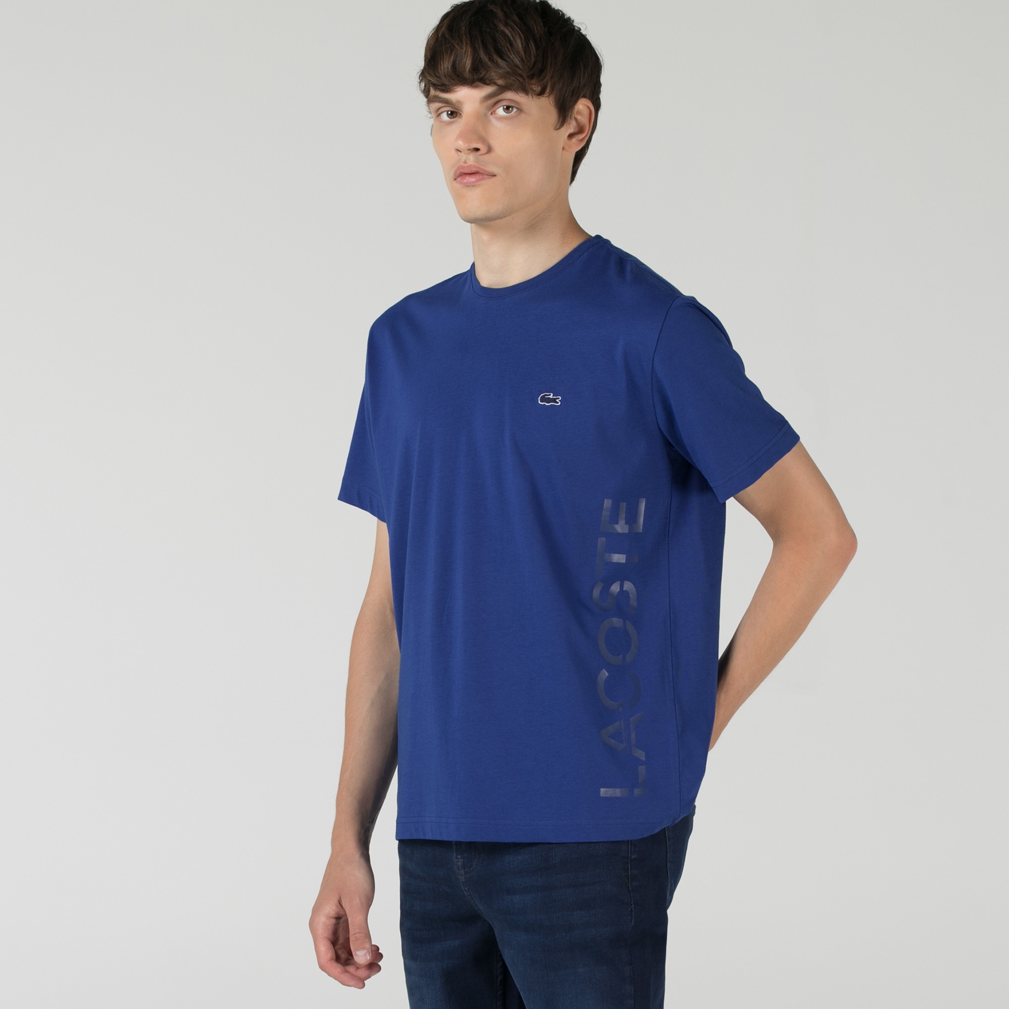 Lacoste Erkek Relaxed Fit Bisiklet Yaka Baskılı Mavi T-Shirt