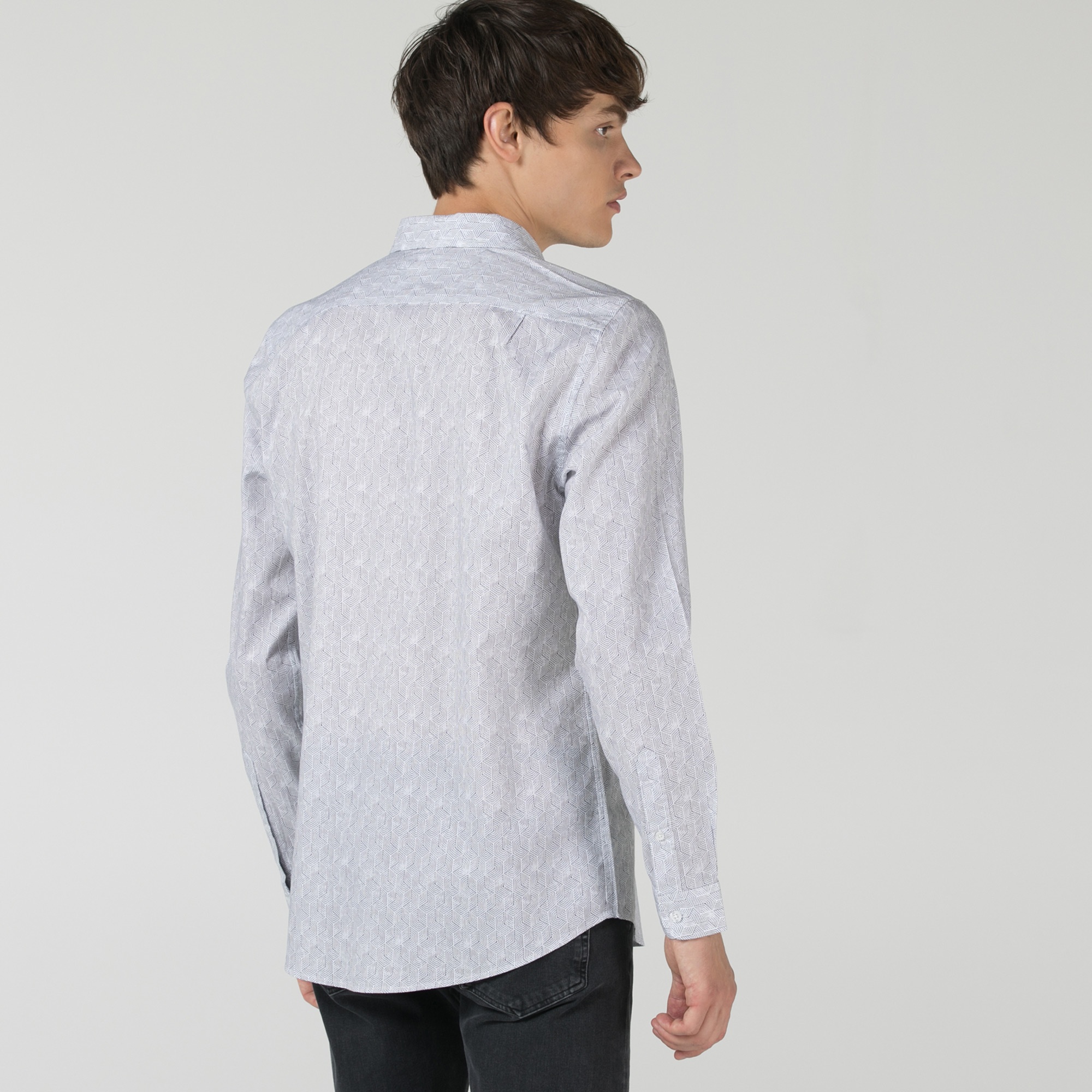 Lacoste Erkek Slim Fit Desenli Açık Gri Gömlek