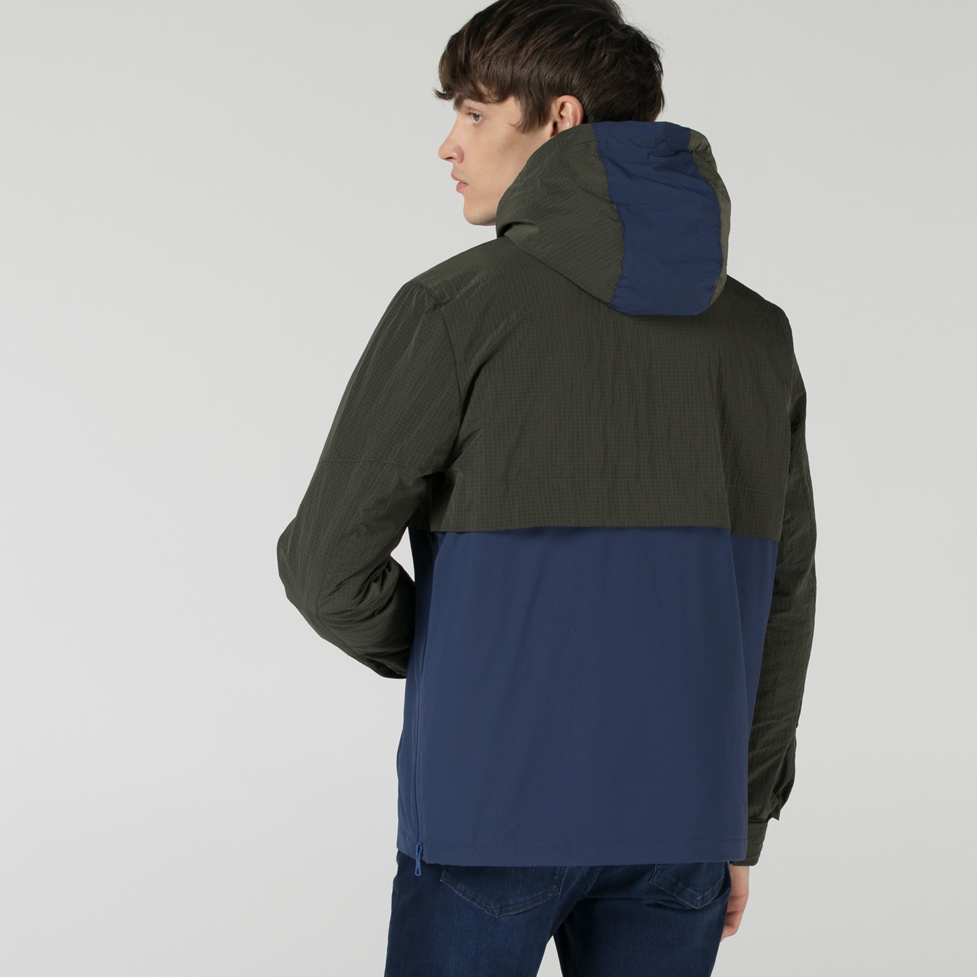 Lacoste Erkek Kapüşonlu Renk Bloklu Haki Mont