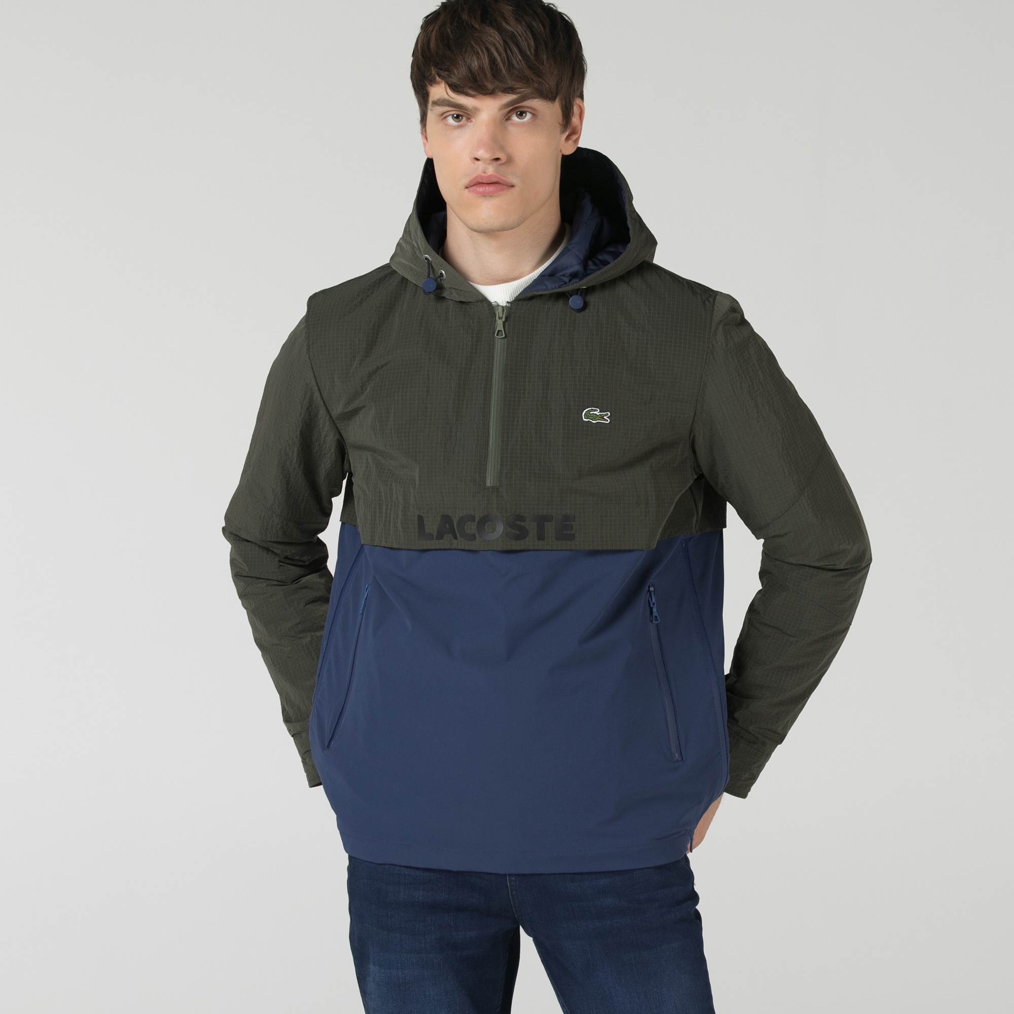 Lacoste Erkek Kapüşonlu Renk Bloklu Haki Mont