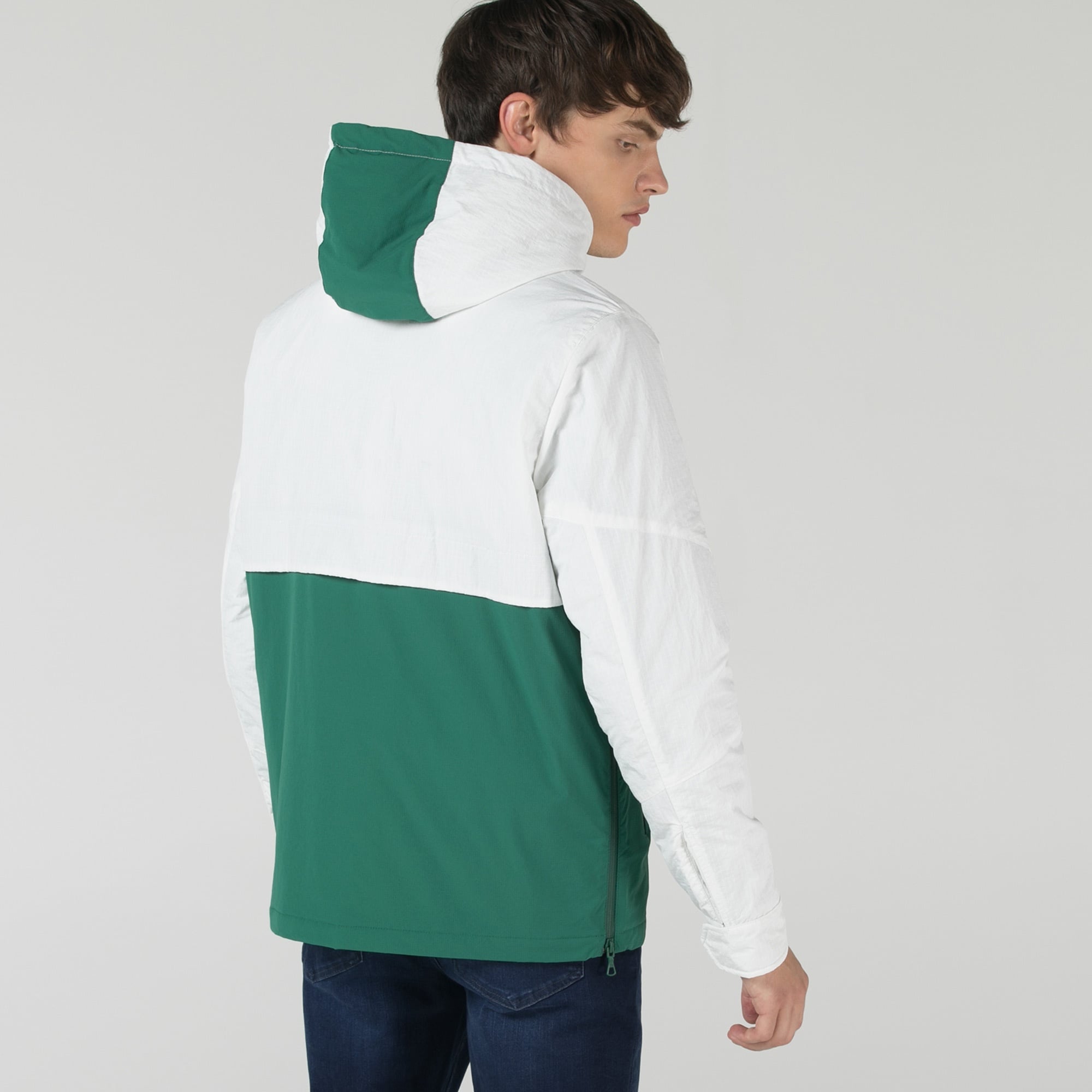 Lacoste Erkek Kapüşonlu Renk Bloklu Beyaz Mont