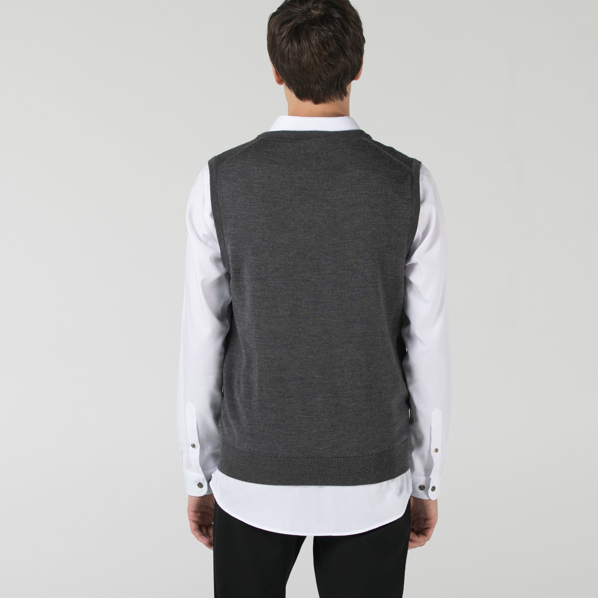 Lacoste Erkek Classic Fit V Yaka Yün Gri Süveter