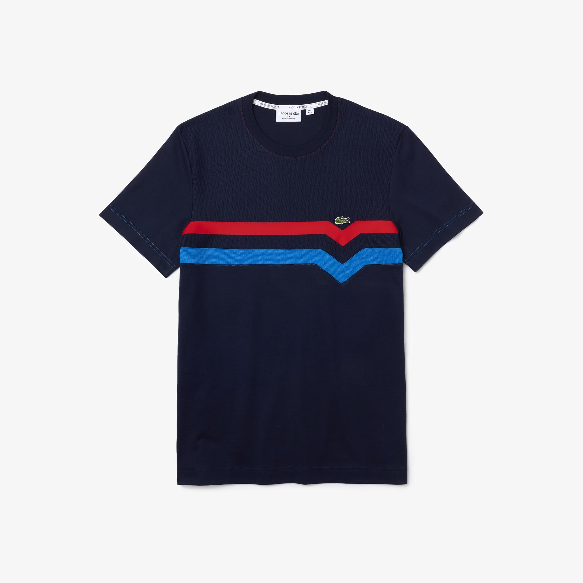 Lacoste Erkek Regular Fit Bisiklet Yaka Çizgili Lacivert T-Shirt