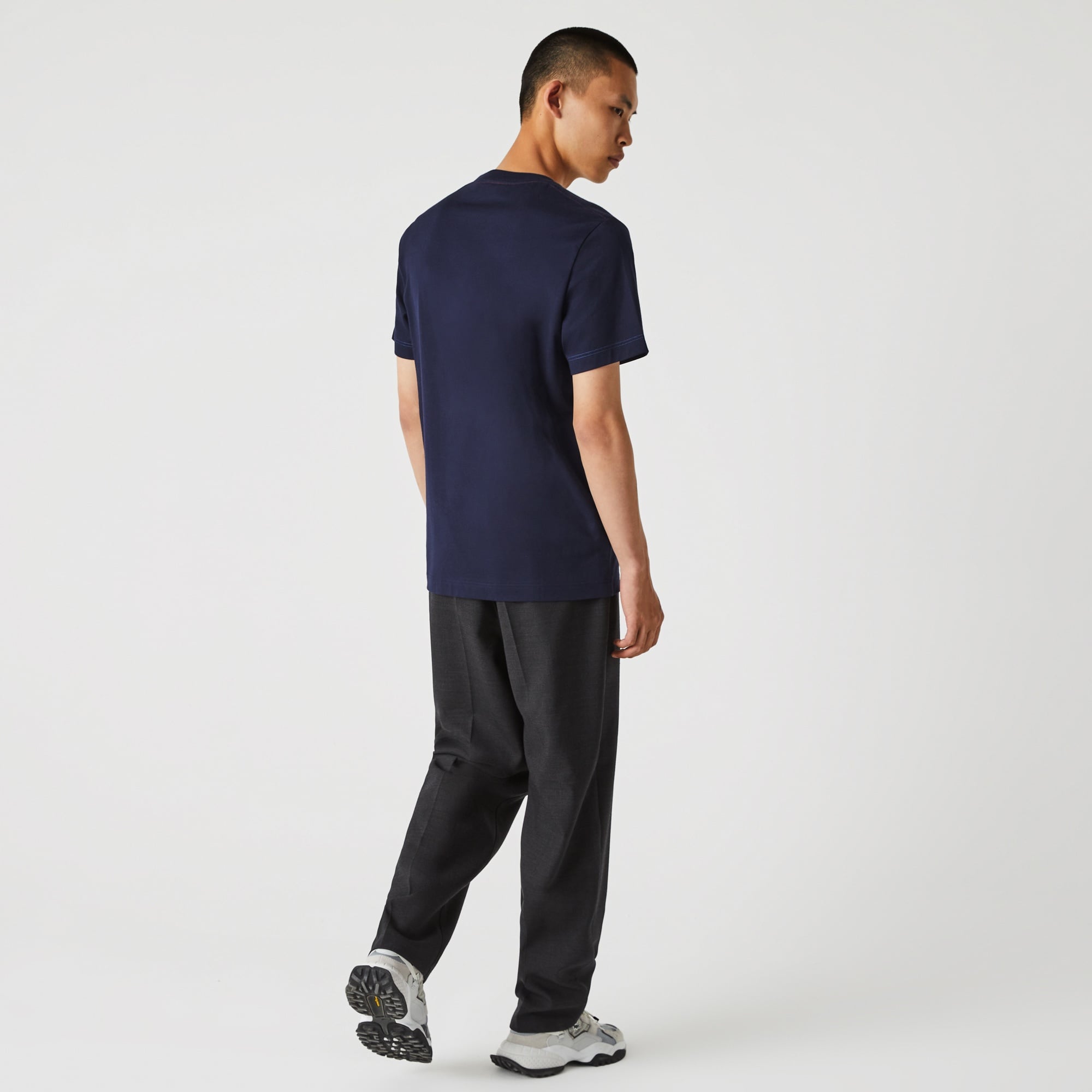 Lacoste Erkek Regular Fit Bisiklet Yaka Çizgili Lacivert T-Shirt