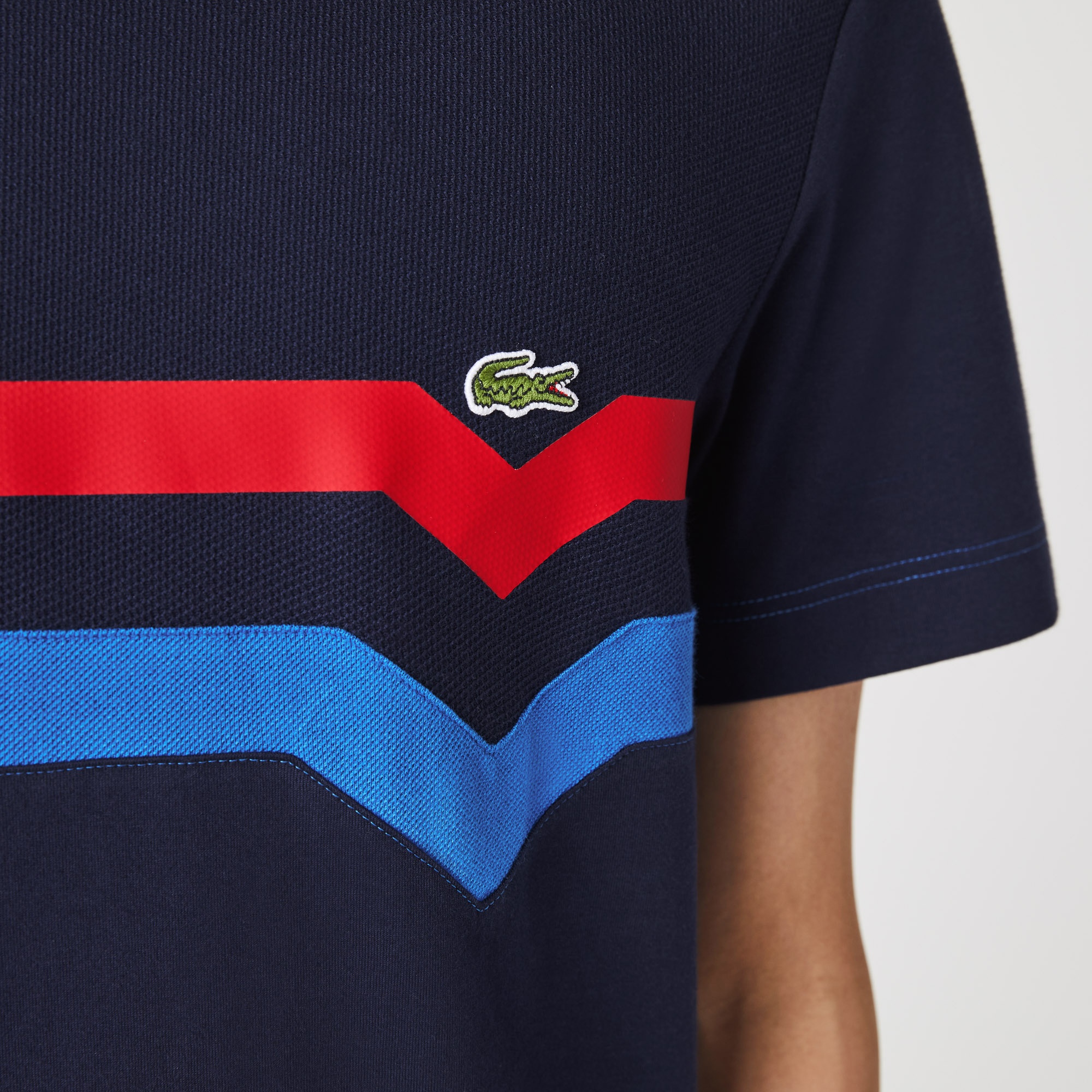Lacoste Erkek Regular Fit Bisiklet Yaka Çizgili Lacivert T-Shirt
