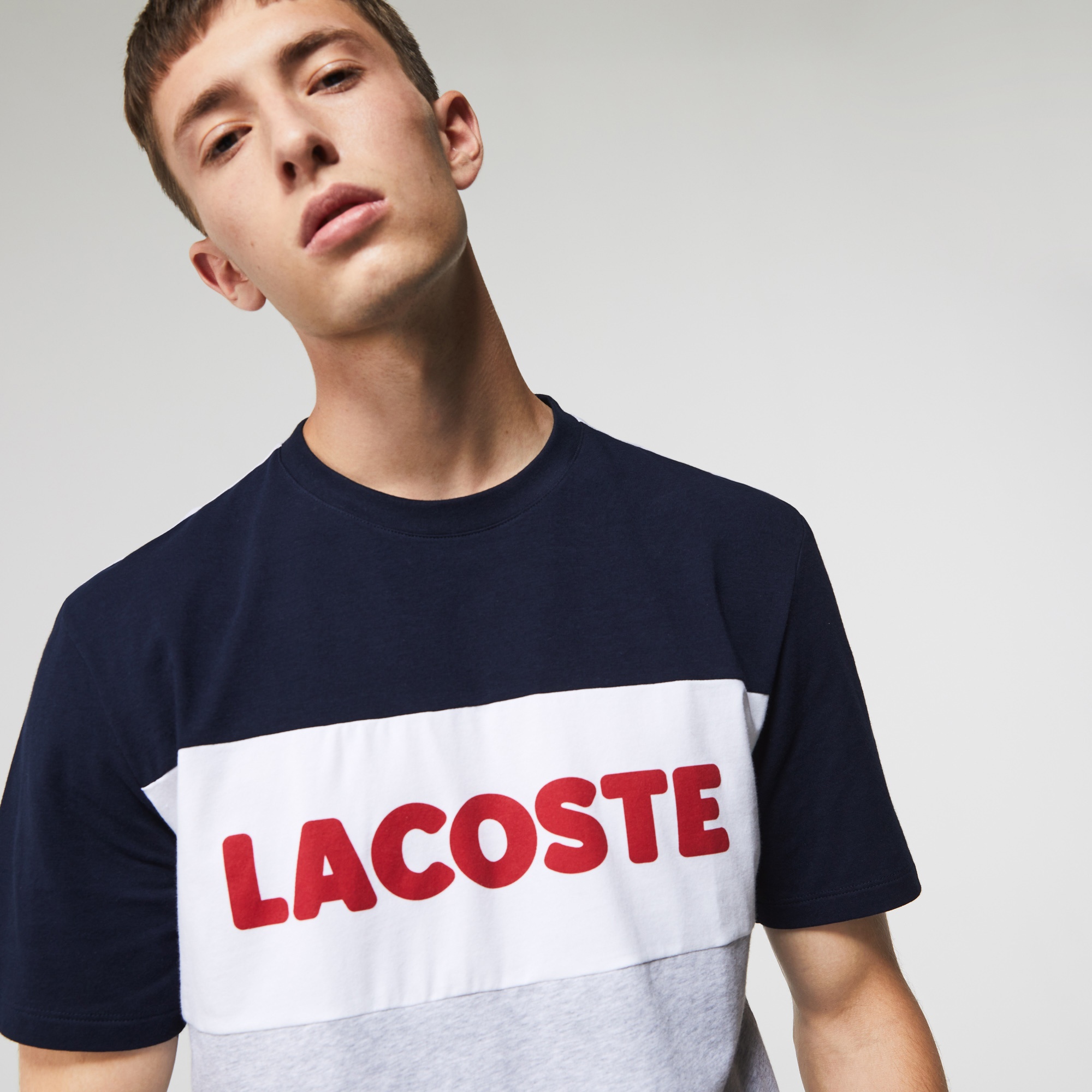 Lacoste Erkek Bisiklet Yaka Renk Bloklu Lacivert Pijama Takımı