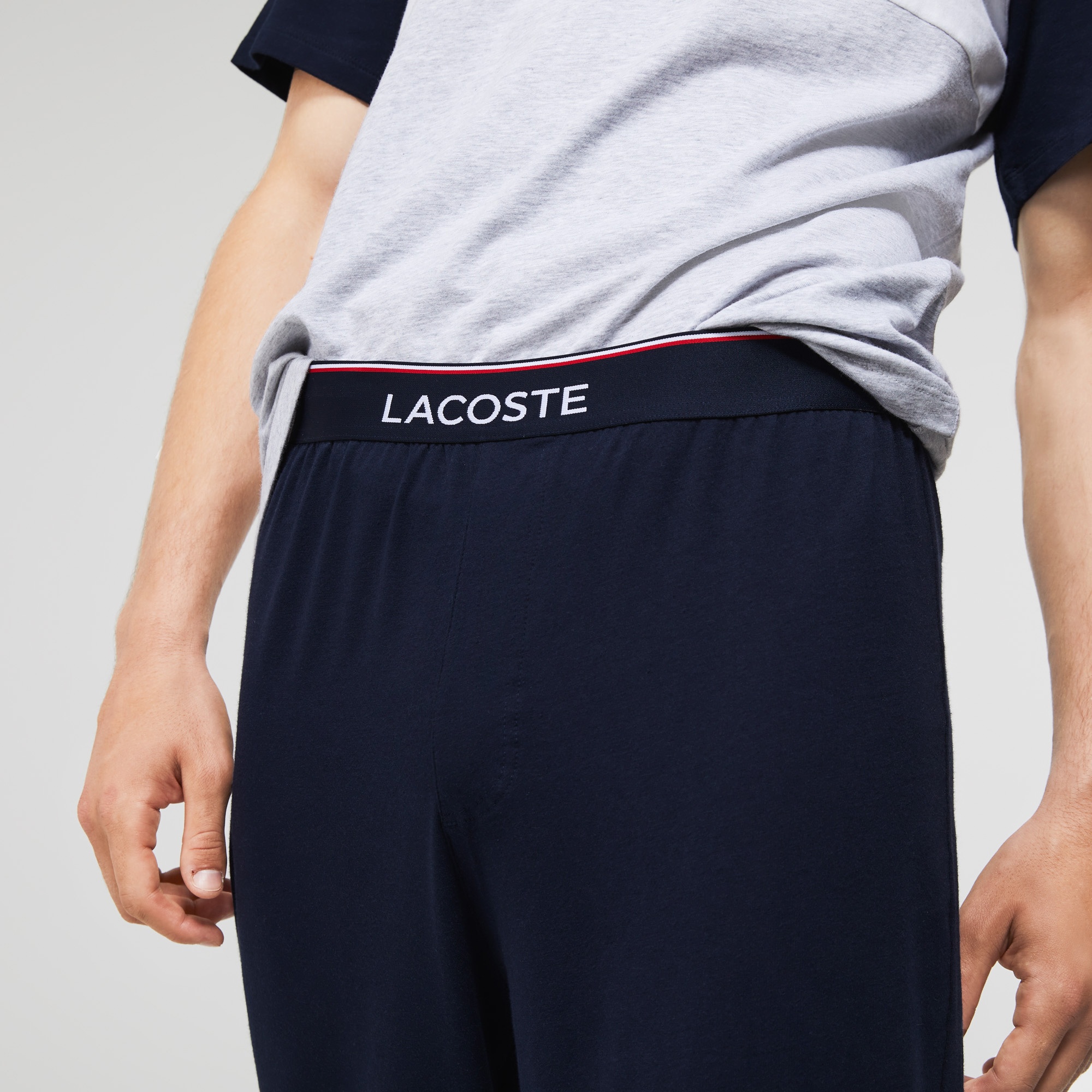 Lacoste Erkek Bisiklet Yaka Renk Bloklu Lacivert Pijama Takımı