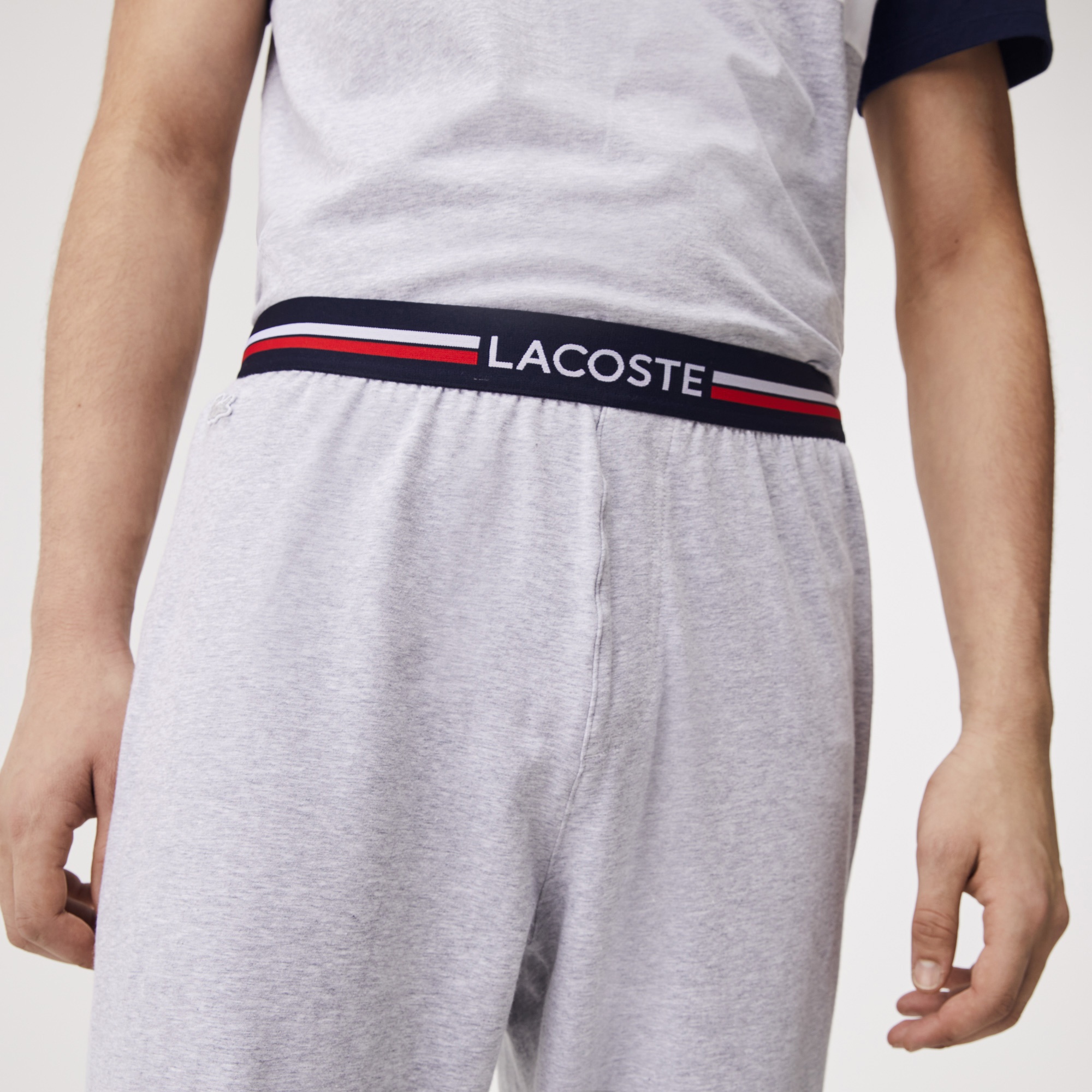 Lacoste Erkek Bisiklet Yaka Renk Bloklu Lacivert Pijama Takımı
