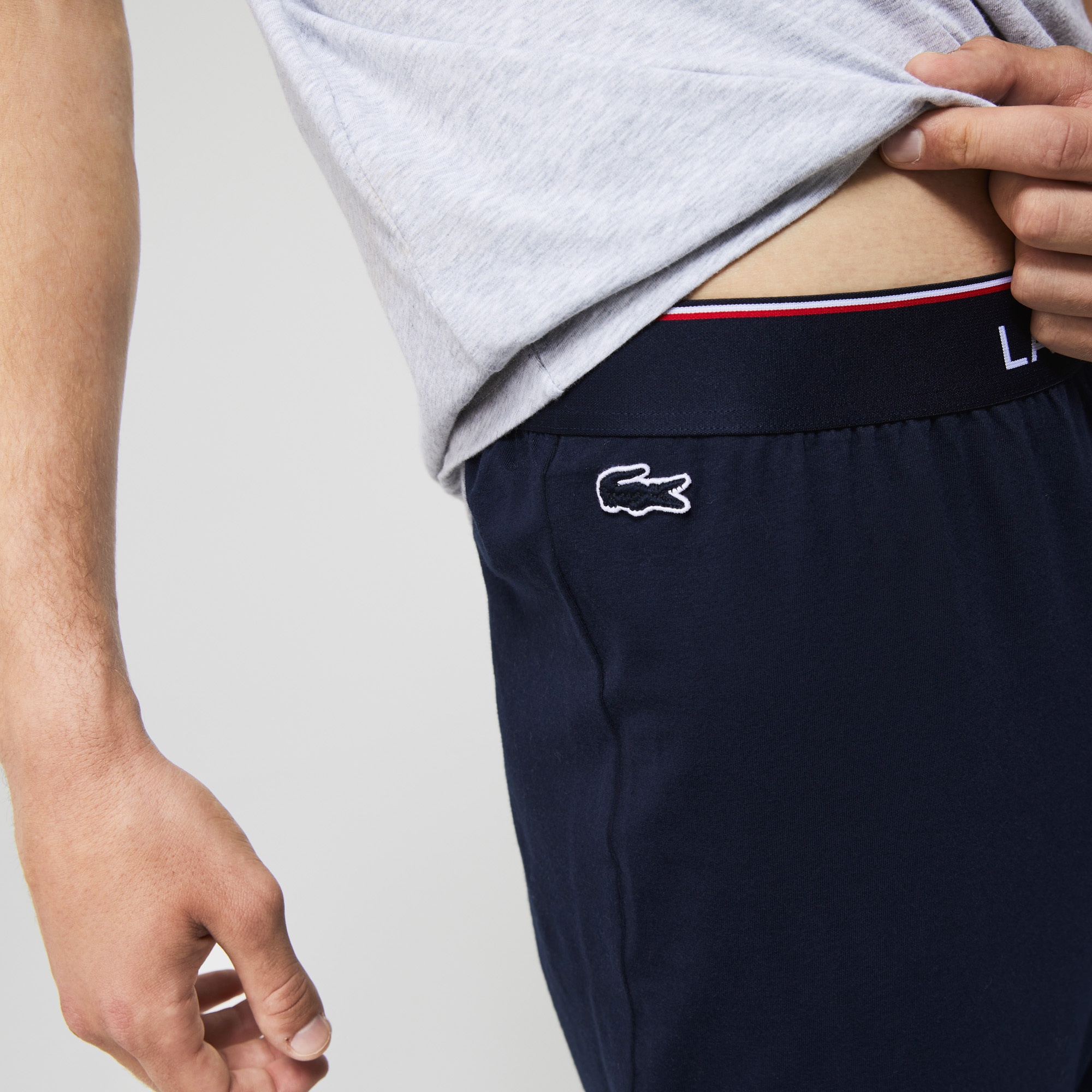 Lacoste Erkek Bisiklet Yaka Renk Bloklu Lacivert Pijama Takımı