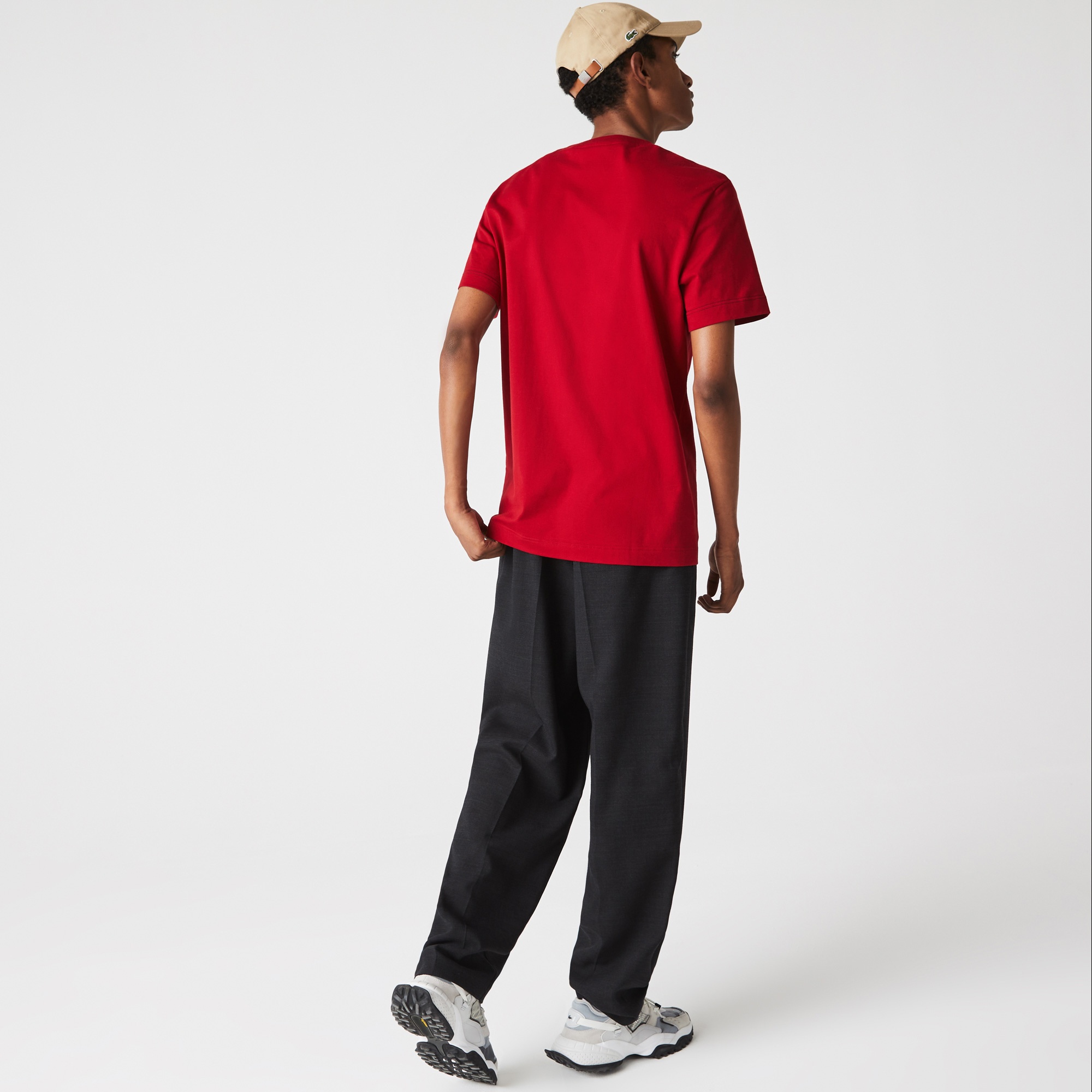 Lacoste Erkek Regular Fit Kısa Kollu Bisiklet Yaka Çizgili Kırmızı T-Shirt