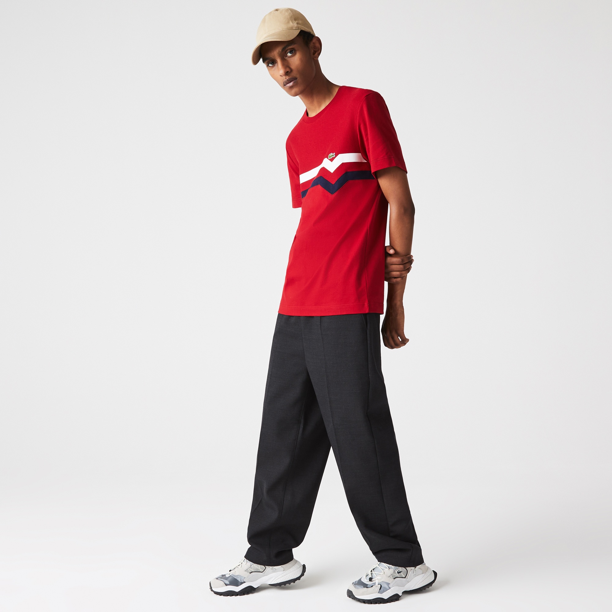 Lacoste Erkek Regular Fit Kısa Kollu Bisiklet Yaka Çizgili Kırmızı T-Shirt