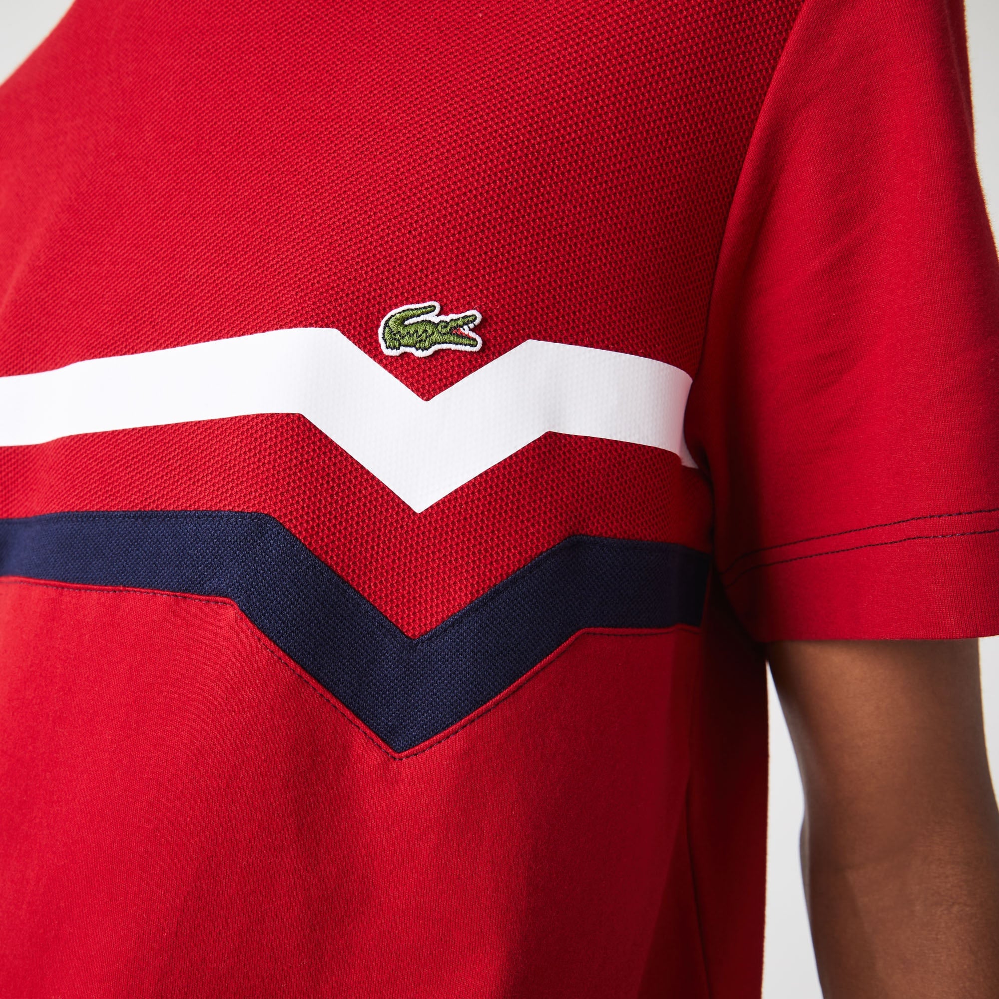 Lacoste Erkek Regular Fit Kısa Kollu Bisiklet Yaka Çizgili Kırmızı T-Shirt