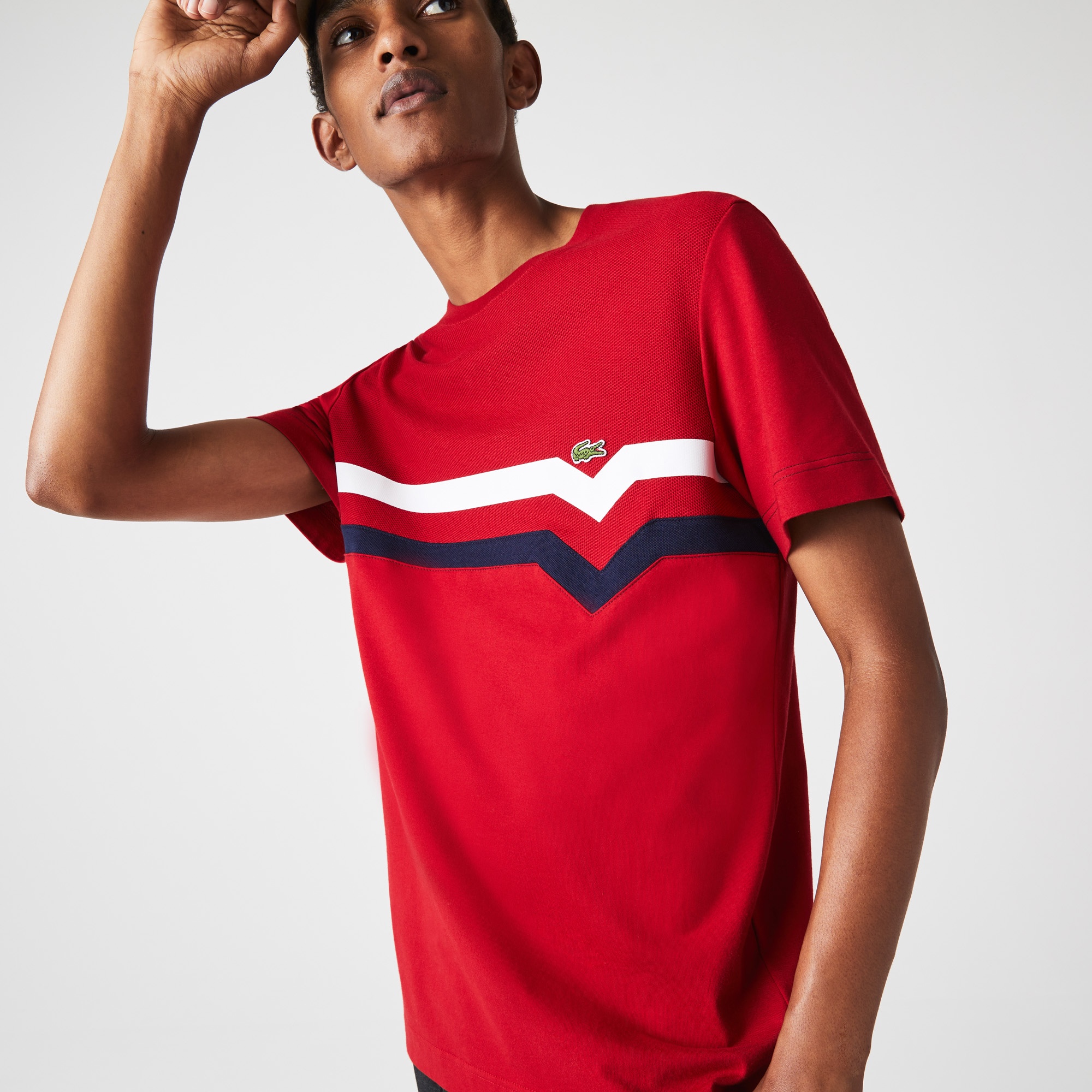 Lacoste Erkek Regular Fit Kısa Kollu Bisiklet Yaka Çizgili Kırmızı T-Shirt