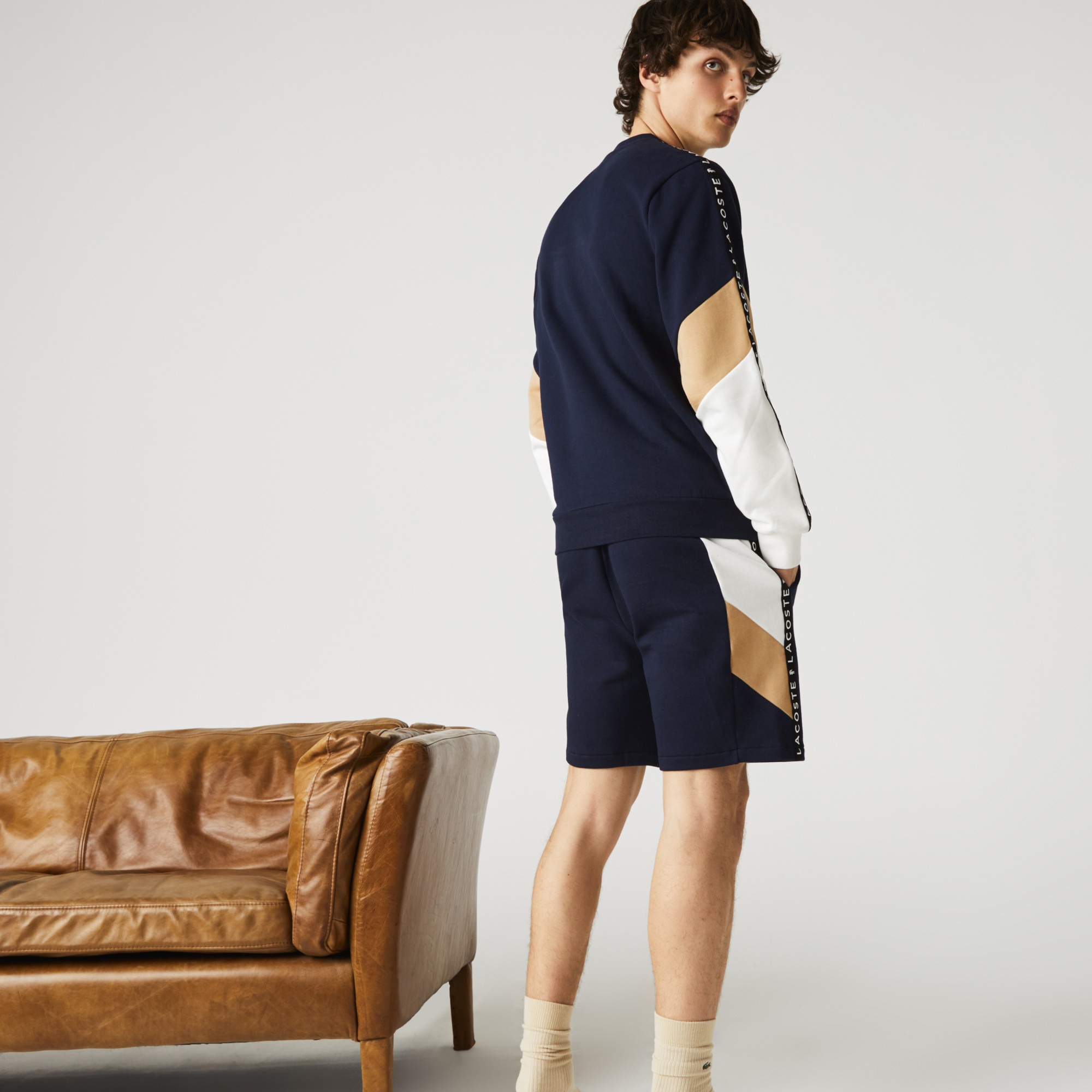 Lacoste Erkek Classic Fit Bisiklet Yaka Baskılı Renk Bloklu Lacivert Sweatshirt